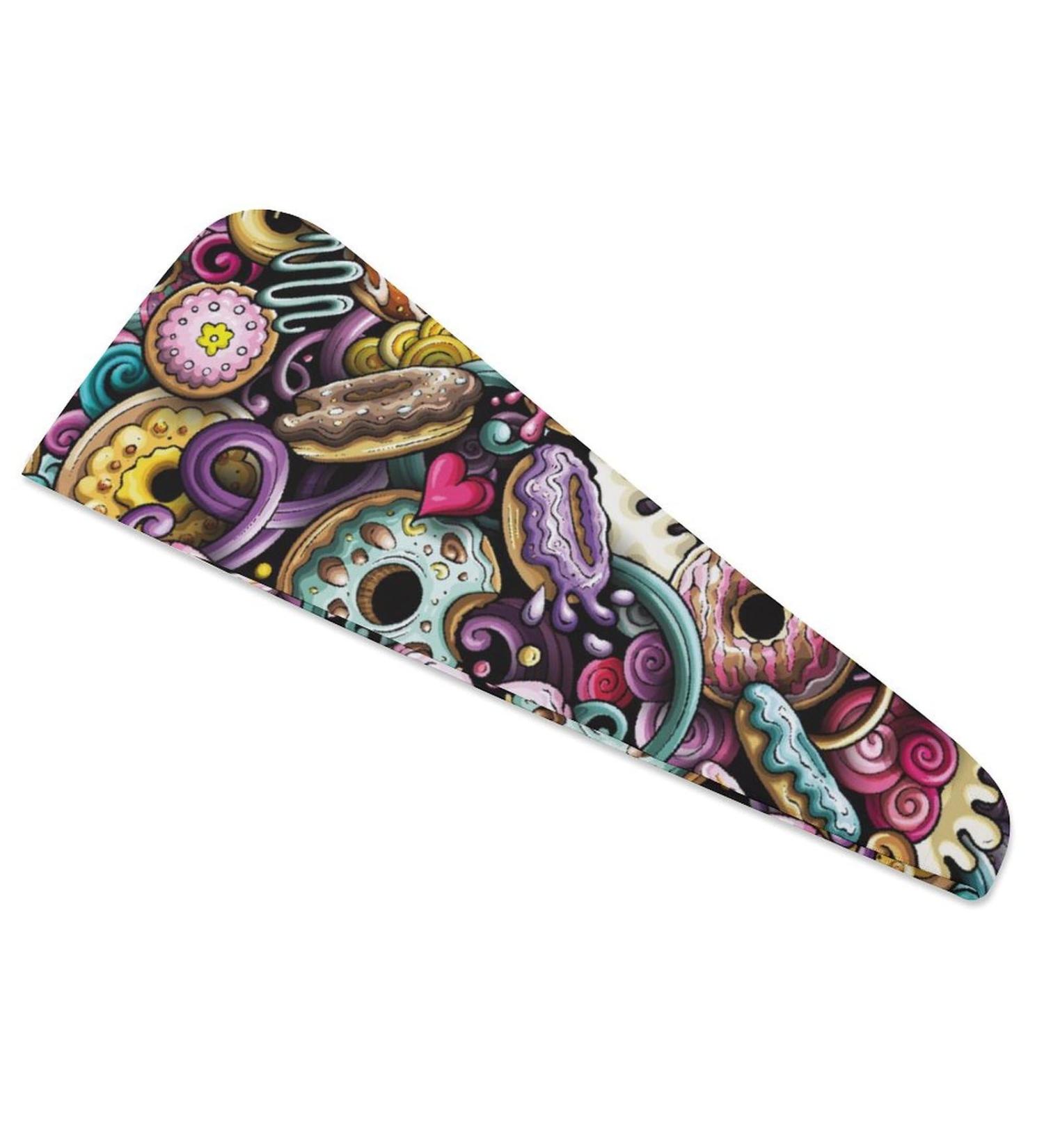 Cute Doodles Donuts Microfiber Hair Towel Wrap - Super Absorbent Hair Turban for Women (10x26 Inch) - Perfect Hair Care Accessory - Buy Online on GoSupps.com