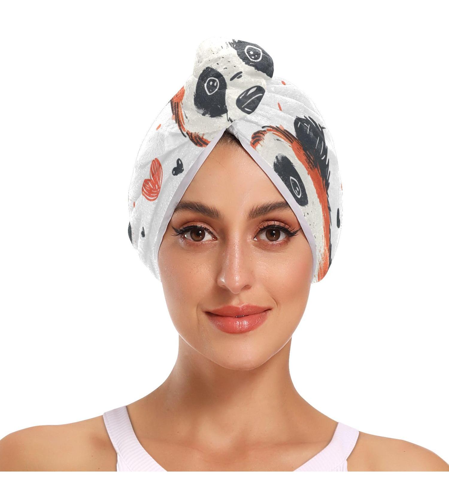 Panda Red Heart Hair Towel 2 Pack | Super Absorbent Quick Dry Turbans for Women & Girls - Buy Online on GoSupps.com