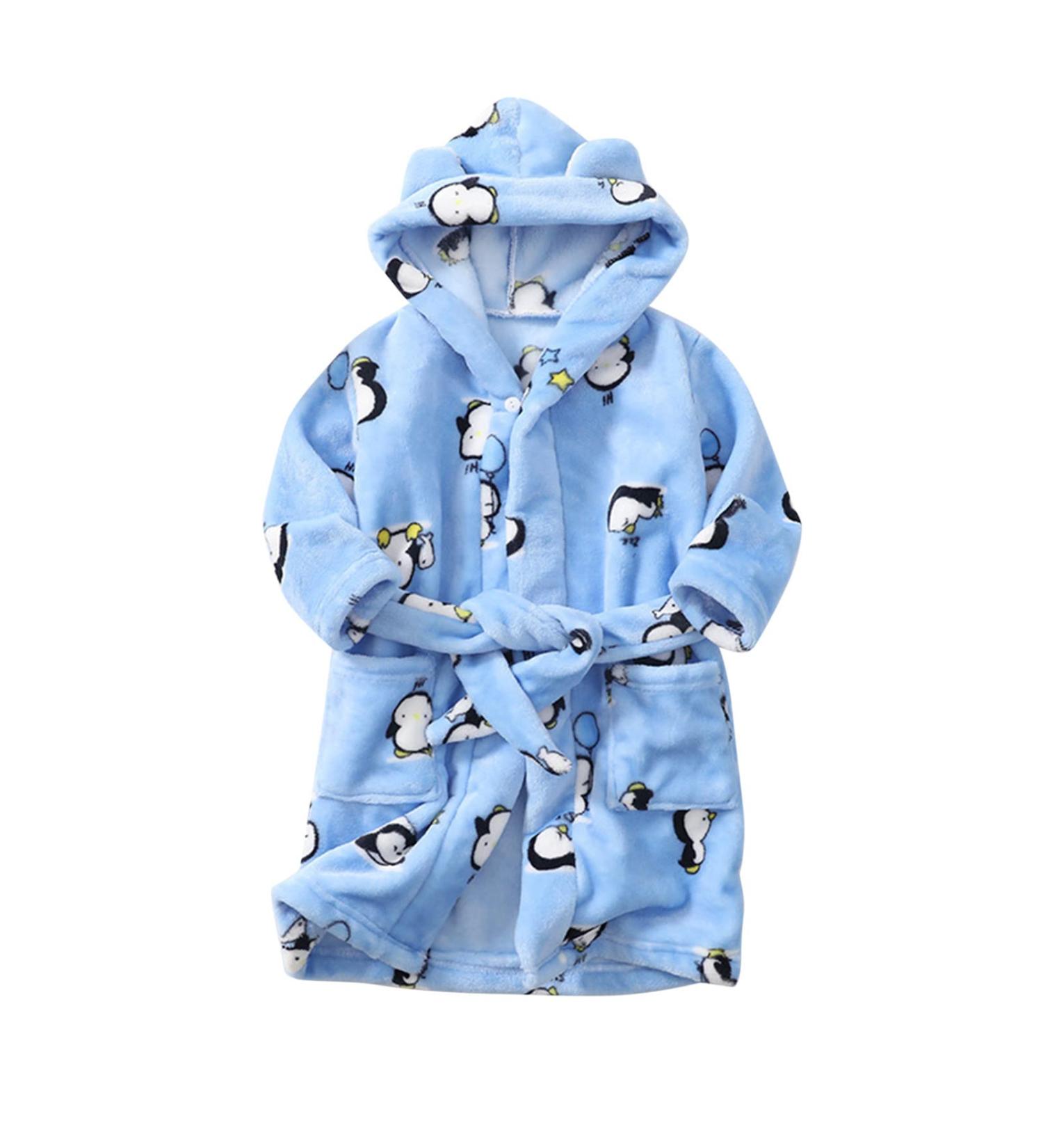 Colorful Kinder Cartoon Hooded Bathrobe & Nightgown for Girls 1-8 | Plush Penguin Pajamas for Toddlers 2-3 Years - Buy Online on GoSupps.com