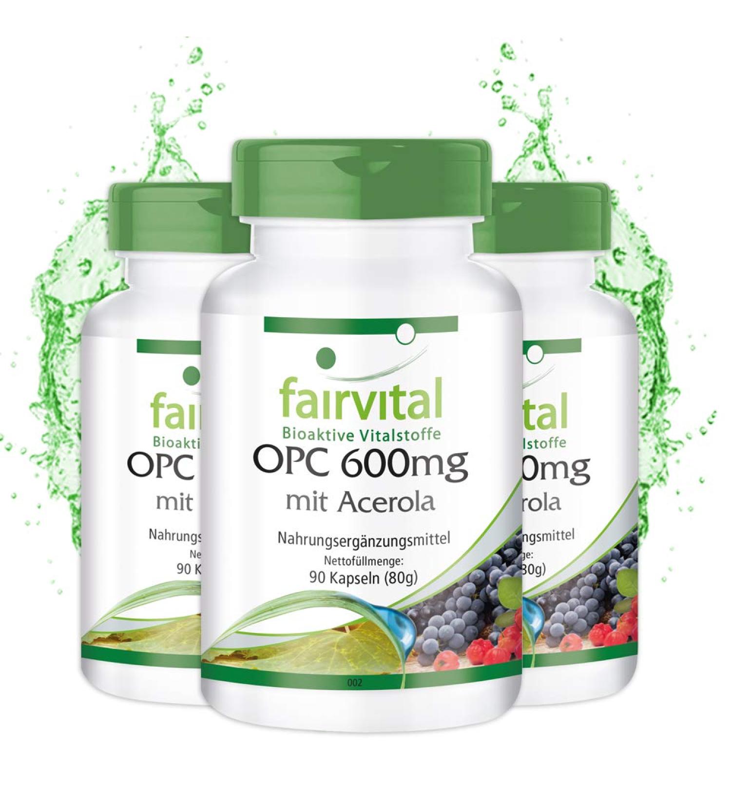 Fairvital OPC 600mg capsules with acerola HIGH DOSE VEGAN 270 capsules 90 x 3 grape seed extract food supplement - Buy Online on GoSupps.com