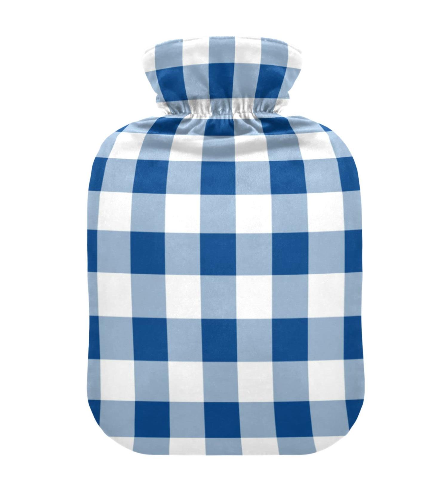 Durable 1L Heat Bottle for Pain Relief | Blue & White Buffalo Check | Ideal for Cramps Neck & Shoulder Therapy - Buy Online on GoSupps.com