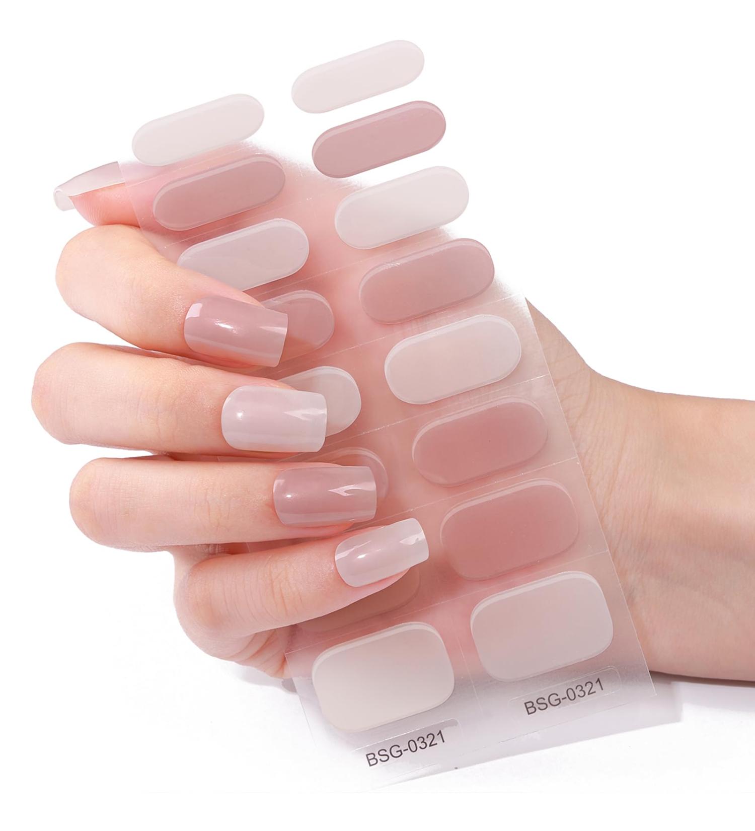 Gel Nail Stickers Semi Cured Gel Nails - 16PCS Stickers Nail Wraps Soft Self-Adhesive - Semi Cured Gel Nail Wraps Gel Nail Stickers - Glossy & Long Lasting Gel Nail Stickers Need UV Light (Nude) - Buy Online on GoSupps.com