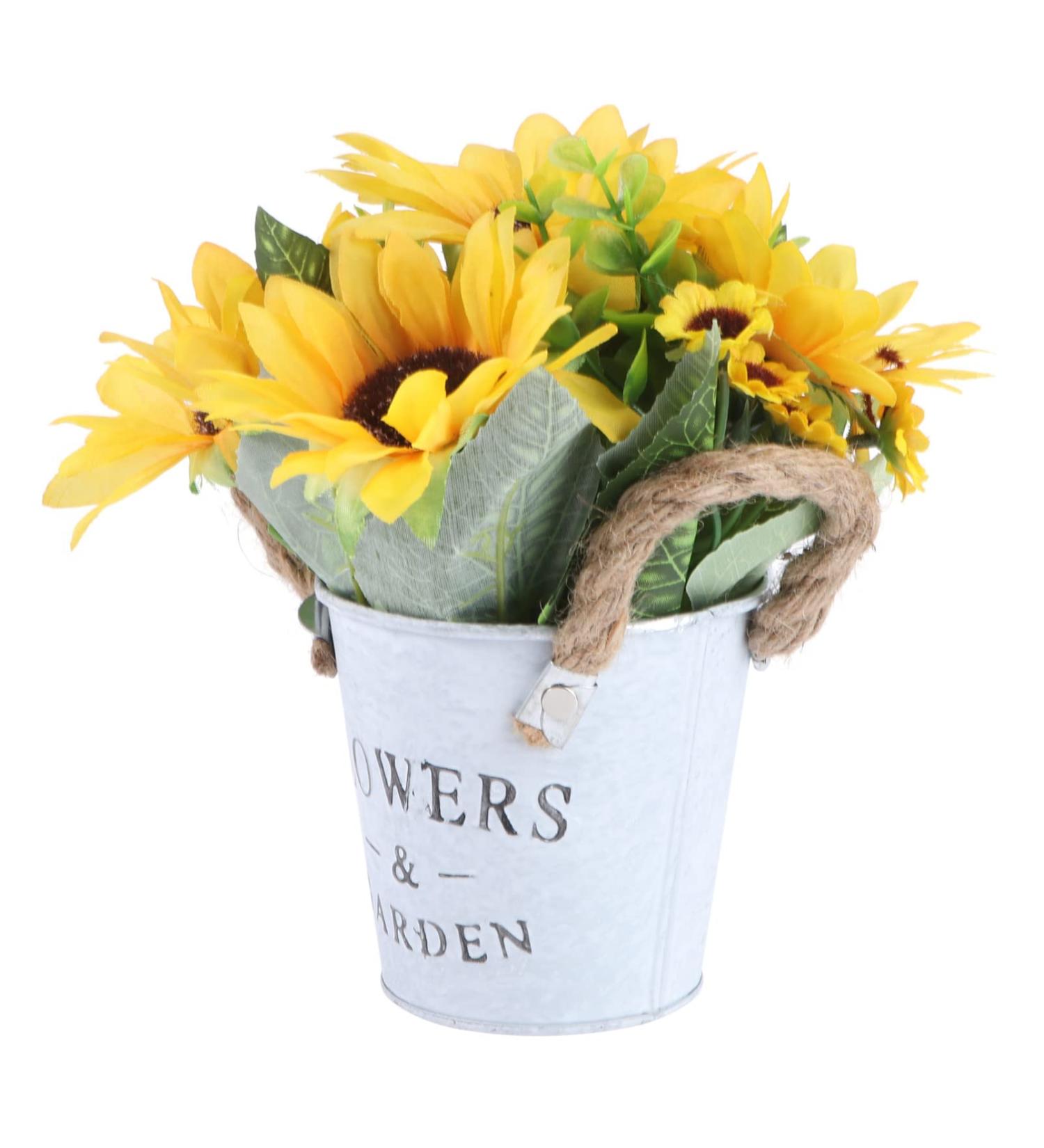 HOMSFOU 1pc Simulated Sunflower Faux Potted Plants Flower in Indoor Planters Sunflower Flower Pot Artificial Household Decor Jug Vase Sunflower Bonsai Decor Iron Plastic Twine Flowers Chic Yellow 20x11cm - Buy Online on GoSupps.com