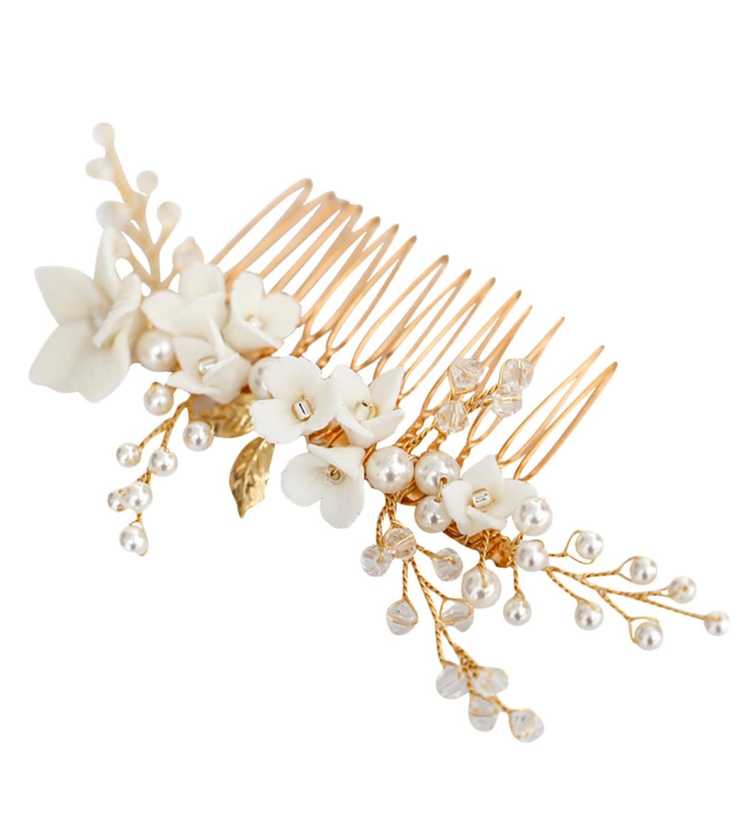 Lurrose Gold Tiara Head Piece for Wedding Bride Gold Hair Accessories Wedding Hair Comb Bridal Hair Pieces Pearl Bridal Headpiece Comb Bride Hair Comb Alloy Hair Comb Wedding Headdress - Buy Online on GoSupps.com