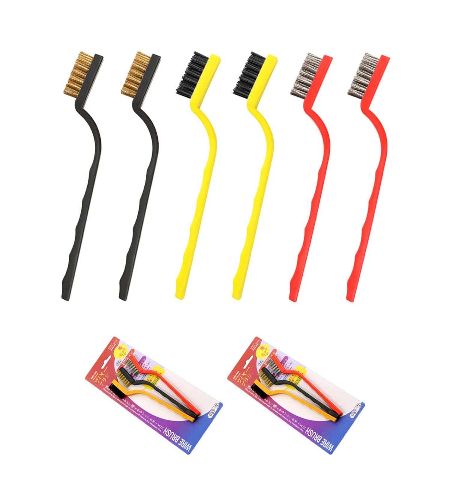Wire Brush Set 3Pcs x 2 - Brass/Stainless Steel/Nylon Bristles for Deep Cleaning Rust, Dirt, and Paint - Ideal for Kitchenware, Metal Rust Removal, Car Stain Removal, Machine Repair - 6-Piece Set - Buy Online on GoSupps.com