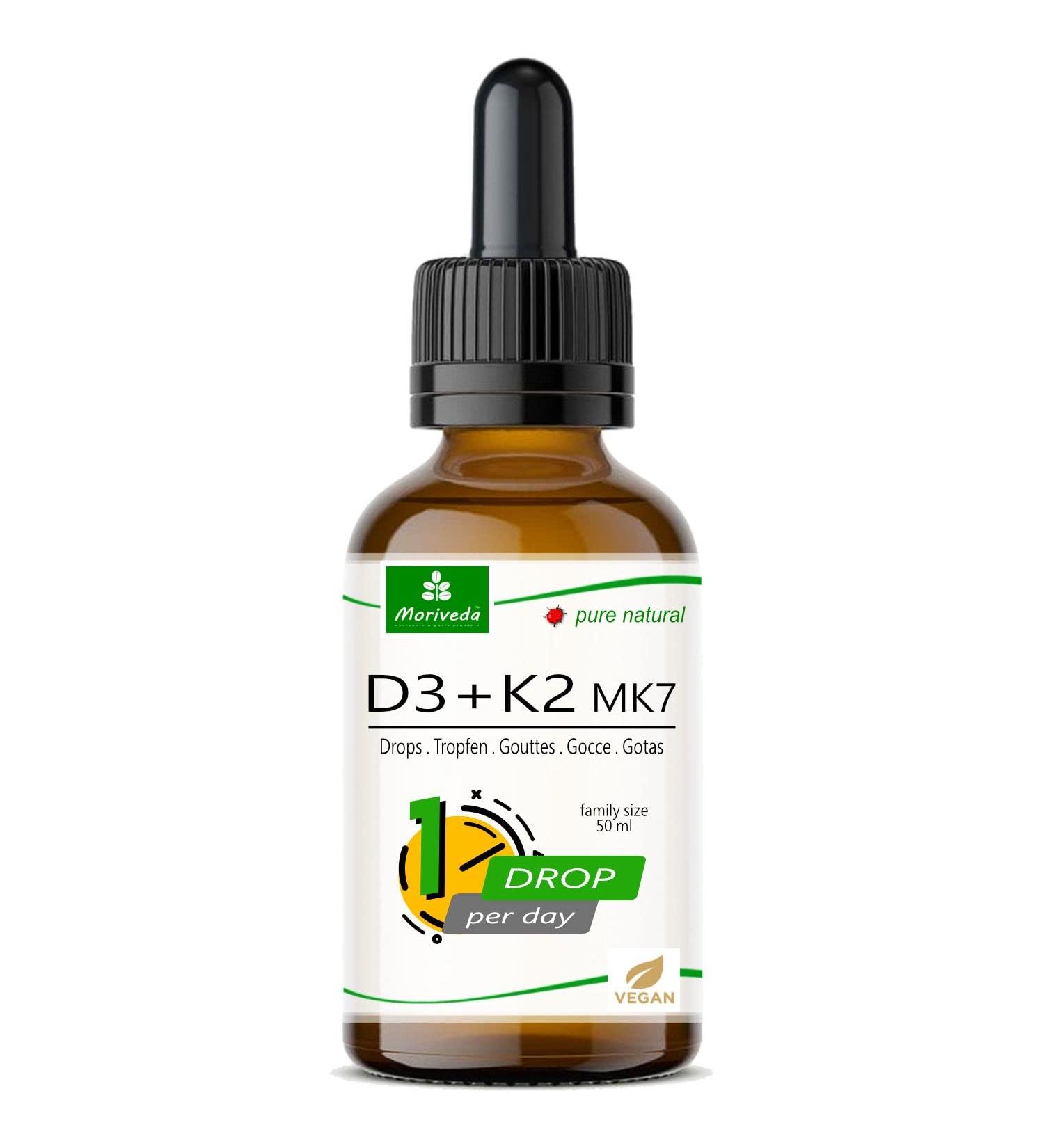  MoriVeda Vegan Vitamin D3 + K2 Drops - 1700 Drops - 1000 IU Vegan D3 + 20 g Vegan K2 MK7 per drop - Bottle of - Buy Online on GoSupps.com