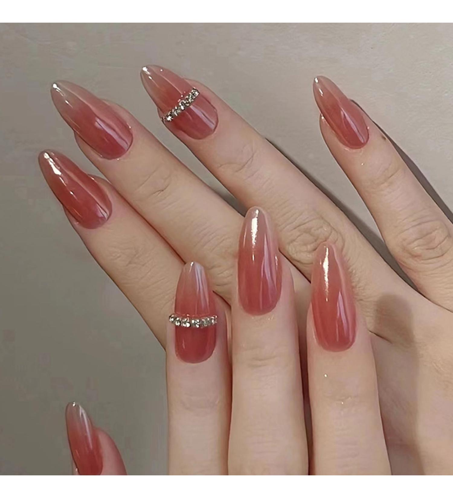 24-Piece Almond False Nails - French Pink Acrylic Press-On Nails for Women & Girls | Full Cover Ballerina Style - Buy Online on GoSupps.com