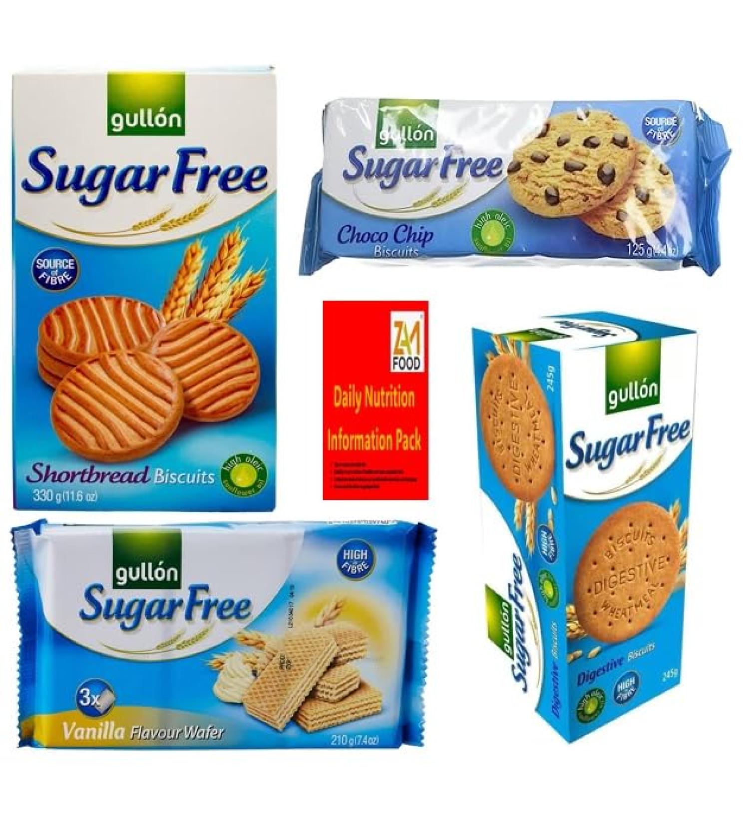 Gullon Sugar Free Cookie Biscuits variety 4 Boxes Shortbread Digestives Vanilla Wafers and Chocolate chip Diabetic Gift box for friend & Family on christmas mothers & father day zamfoods (1 Bundle) 3 Bundle - Buy Online on GoSupps.com