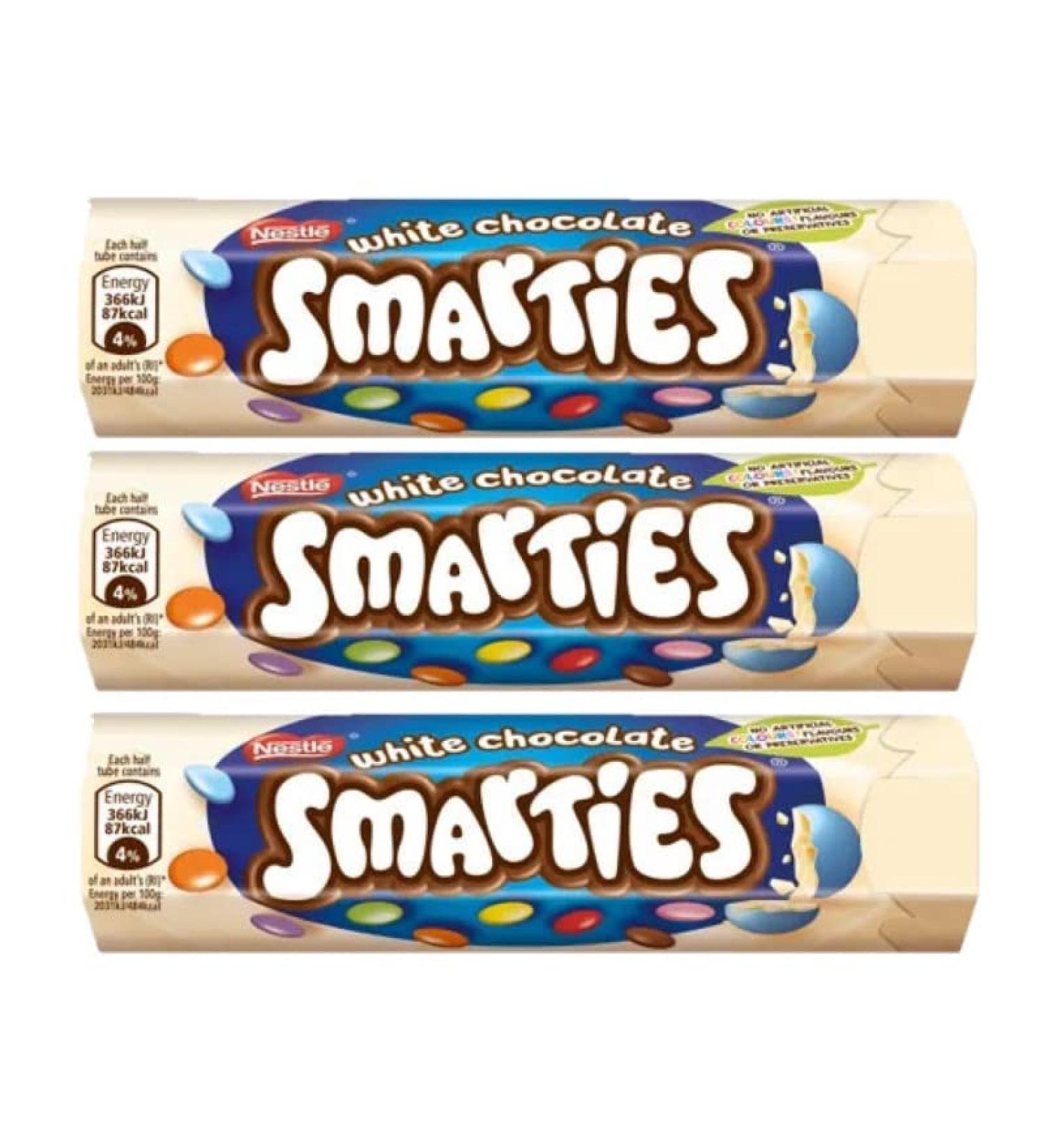 3 x 120g Smarties Christmas Giant Tube White Chocolate No Artificial Colours Flavours Or Preservatives
