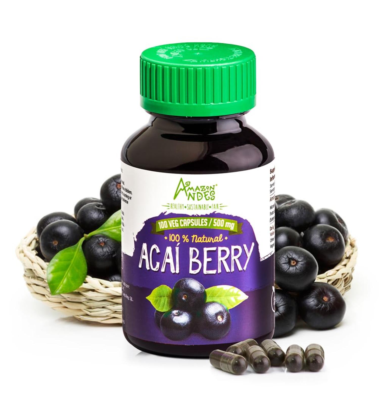 Amazon Andes Acai Berry Capsules - Antioxidant Rich Immune Support Gluten Free Non-GMO Vegan - 100 Veg Pills (500mg - Buy Online on GoSupps.com