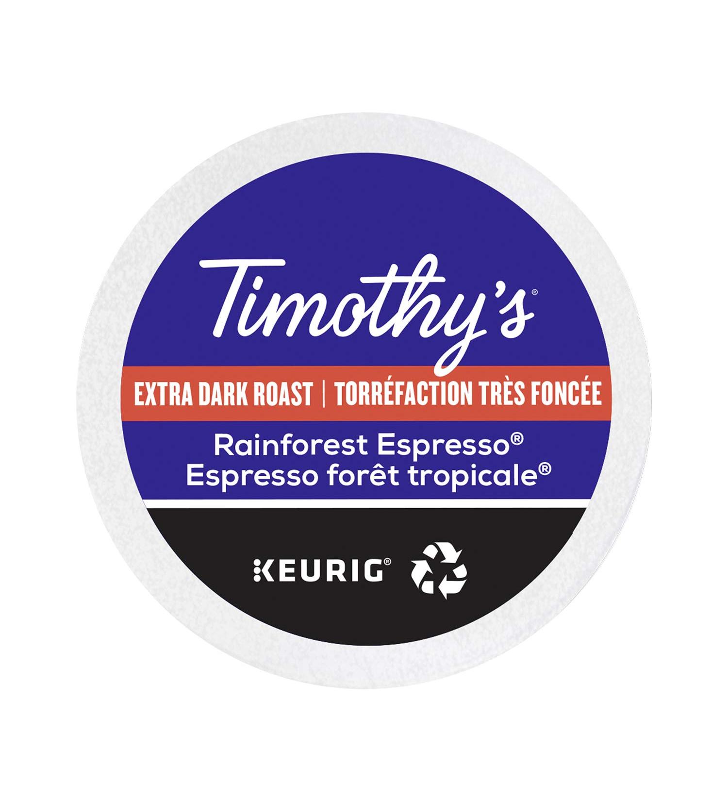 Timothy's Rainforest Espresso K-Cup Coffee Pods 12 Count For Keurig Coffee Makers Rainforest Espresso 72 count (Pack of 1)