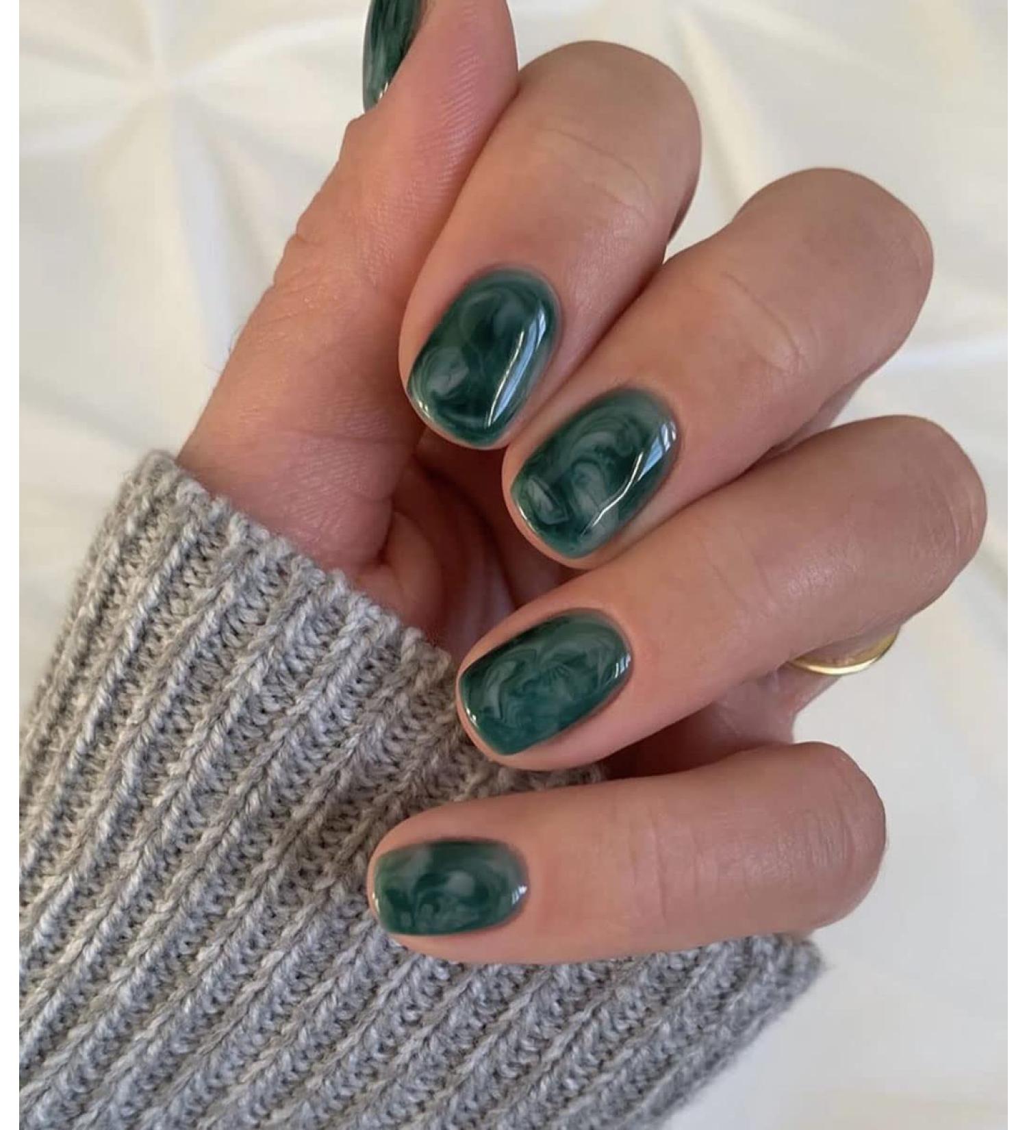 Sethexy Smokey Marble Esmeralda False Nails Glossy Collection - 24Pcs Full Cover Stick on Nails for Women and Girls - Buy Online on GoSupps.com