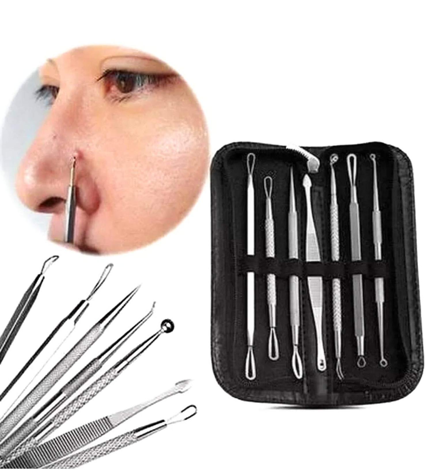 Facial Care Set - Blackhead Remover & Stainless Steel Comedone Squeezer for Clear Skin | International Shipping Available - Buy Online on GoSupps.com