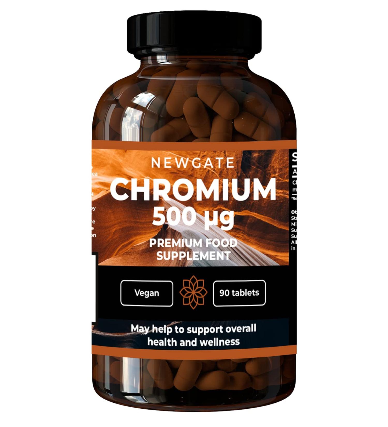 Newgate Labs Chromium 500g Supplement - 90 High Strength Vegan Tablets | UK Made, Halal, GMP Certified for Overall Health and Wellness - Buy Online on GoSupps.com