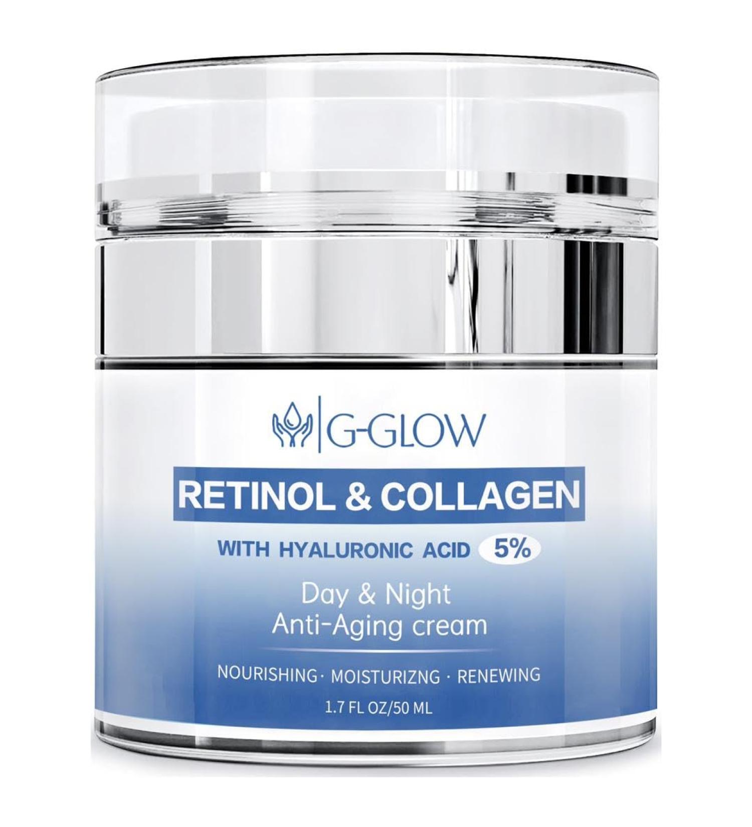 Retinol & Collagen Anti-Aging Cream with Hyaluronic Acid 5% | Day & Night Moisturizer for All Skin Types | Nourishing Firming Face & Neck Treatment - 50ml - Buy Online on GoSupps.com