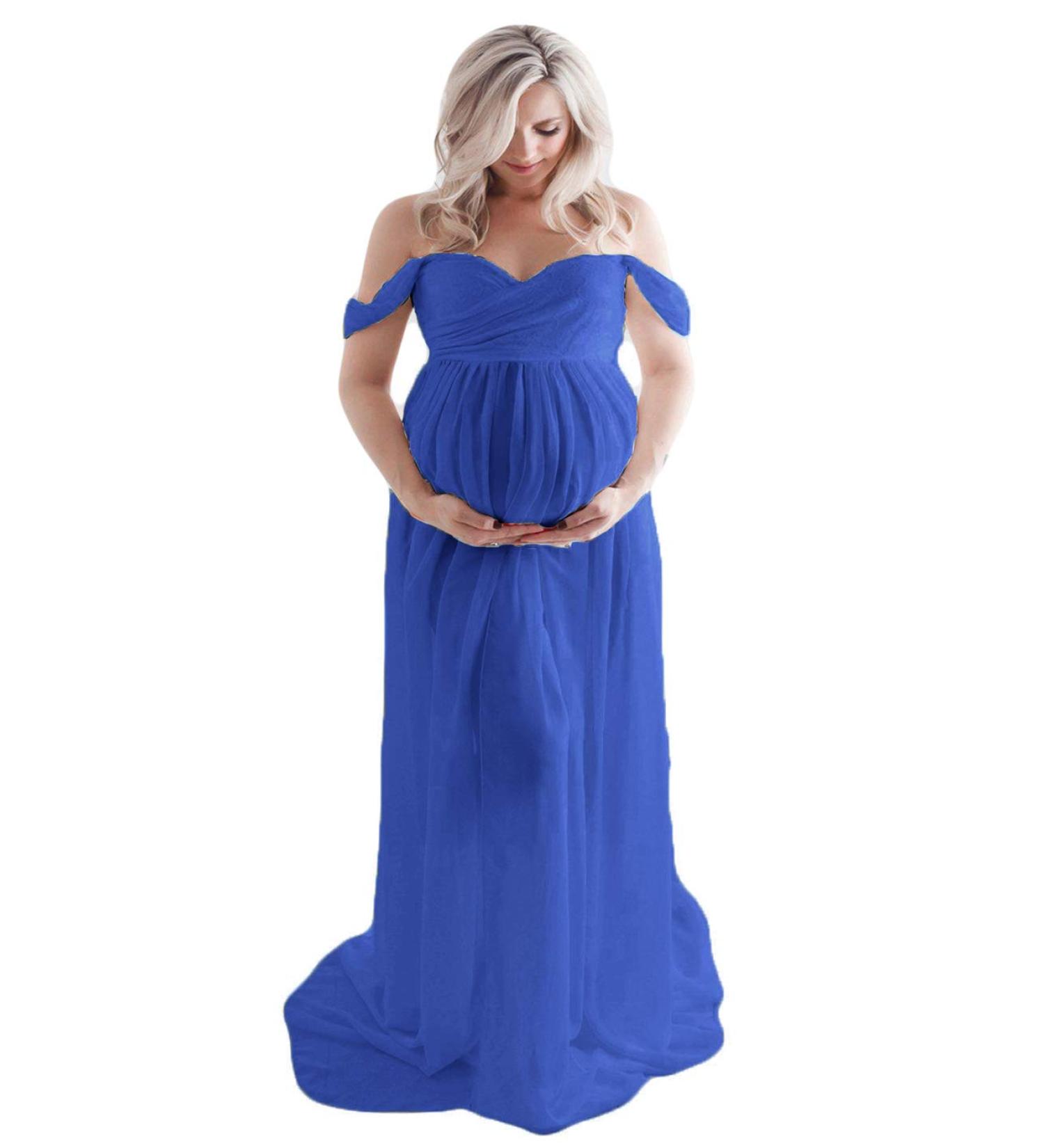 Maternity Photography Maxi Dress | FEOYA Chiffon Lace Strapless Gown Blue 2 L - Buy Online on GoSupps.com