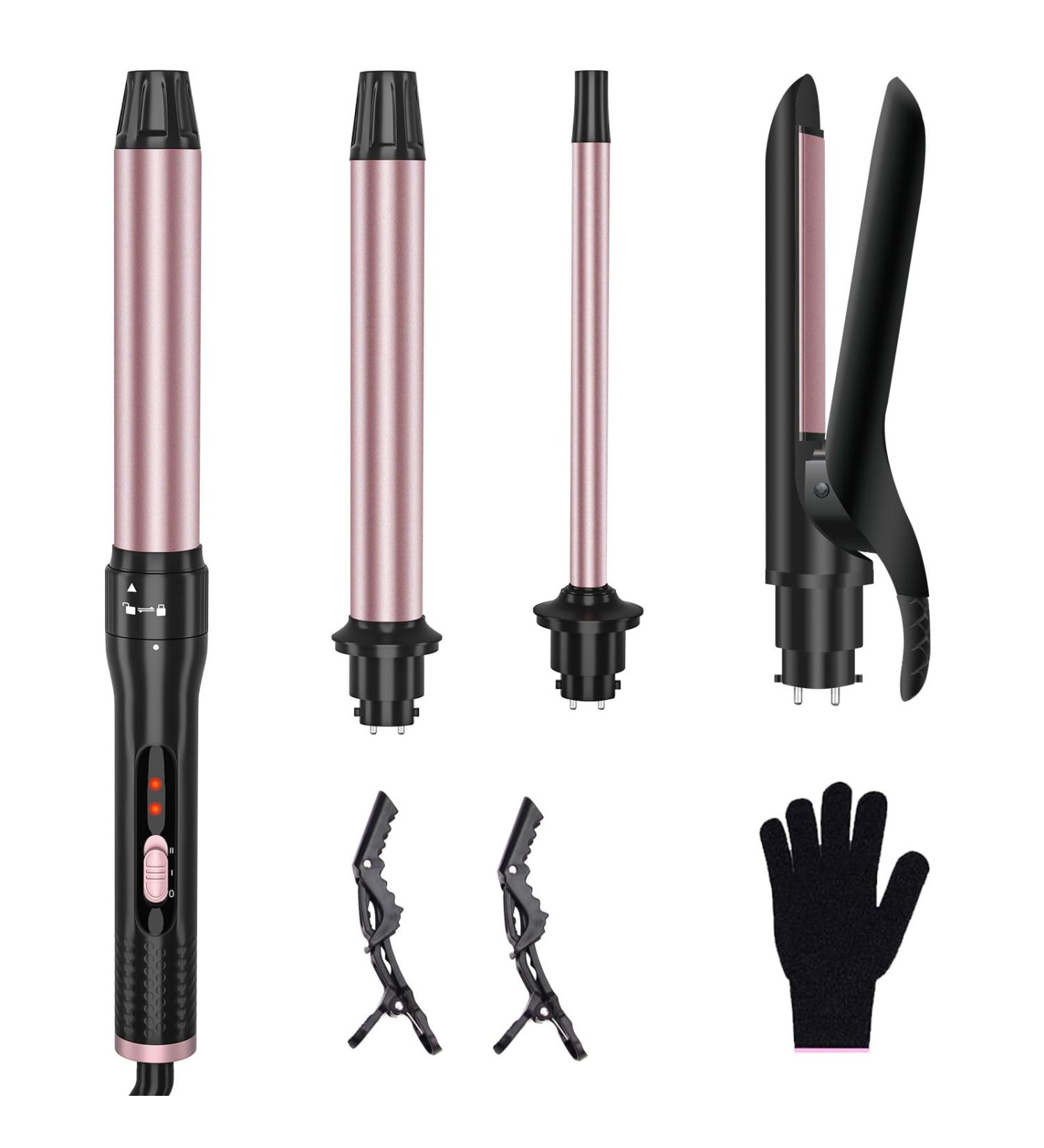 4 in 1 Curling Iron Set - Interchangeable Ceramic Curling Wands & Flat Iron Hair Straightener with Comb Protective Glove & Clips | International Shipping Available - Buy Online on GoSupps.com