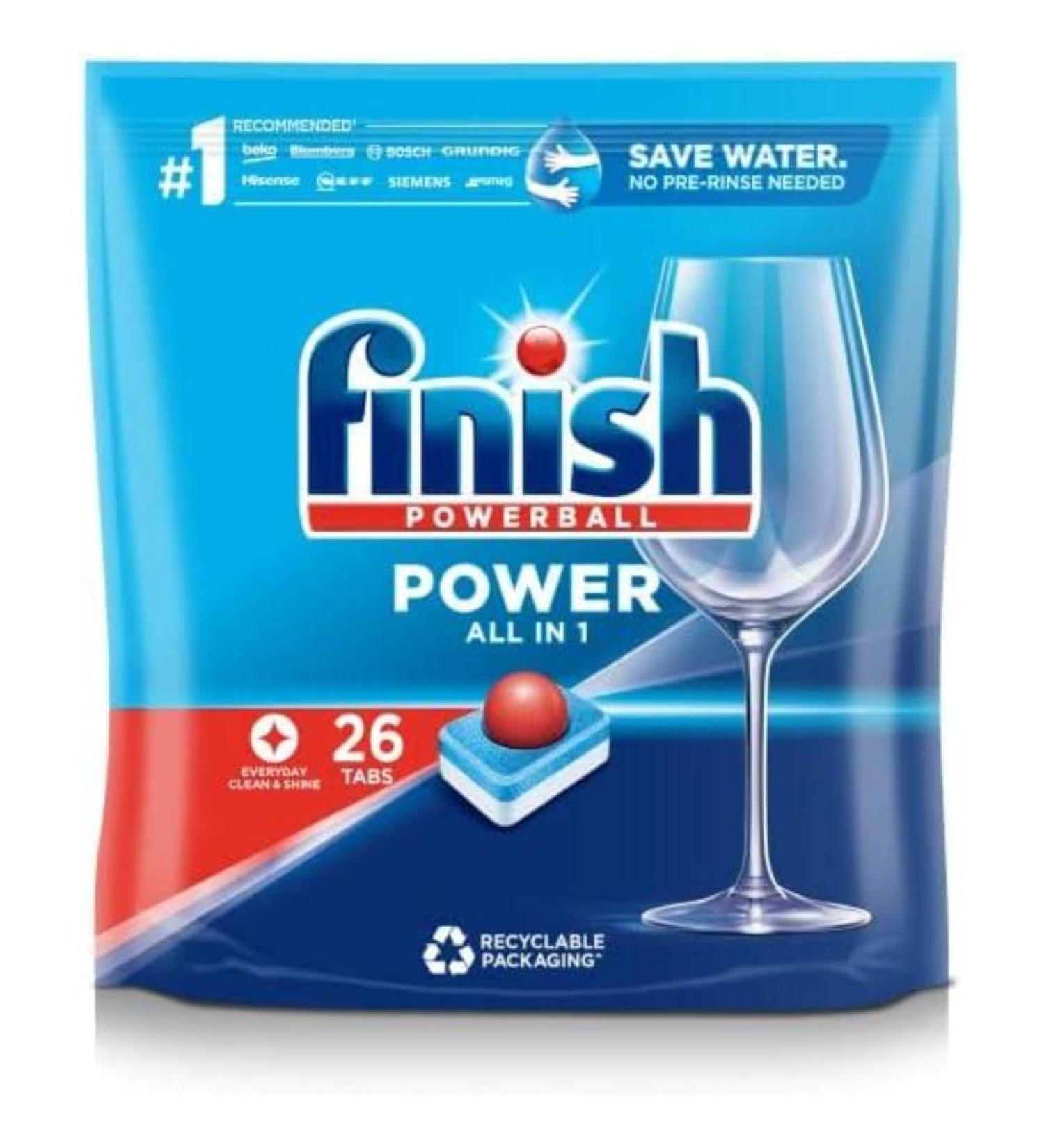 Finish Power All in One Dishwasher Tablets - Regular Scent - 26 Count Pack for Sparkling Clean Dishes - Buy Online on GoSupps.com