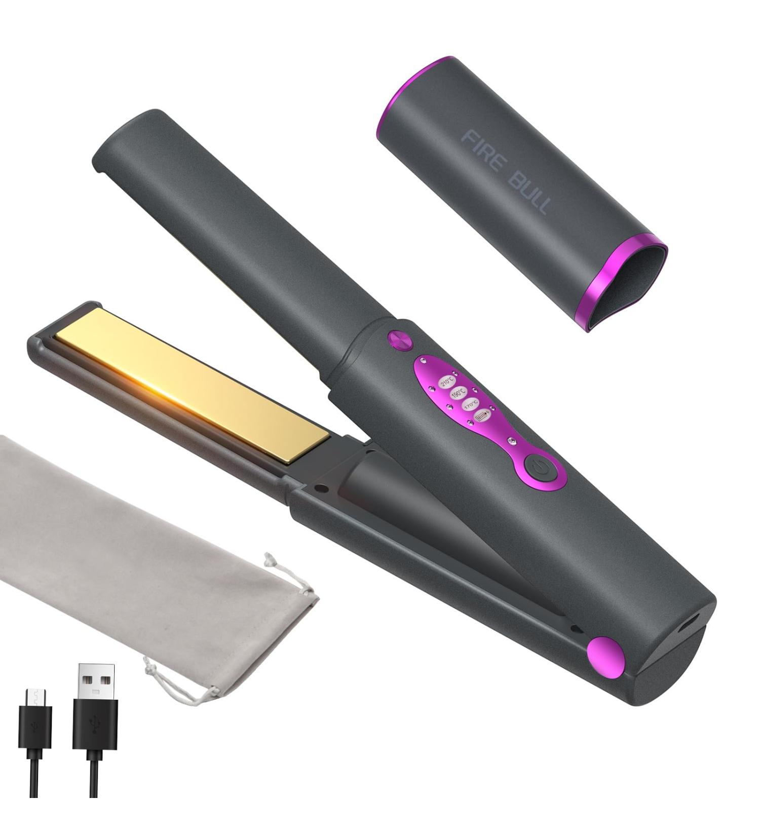 Buy Cordless Hair Straightener - 2-in-1 Titanium Plates Curler & Straightener Portable & Rechargeable for Travel - Fast Heat 3 Temp Settings - Buy Online on GoSupps.com