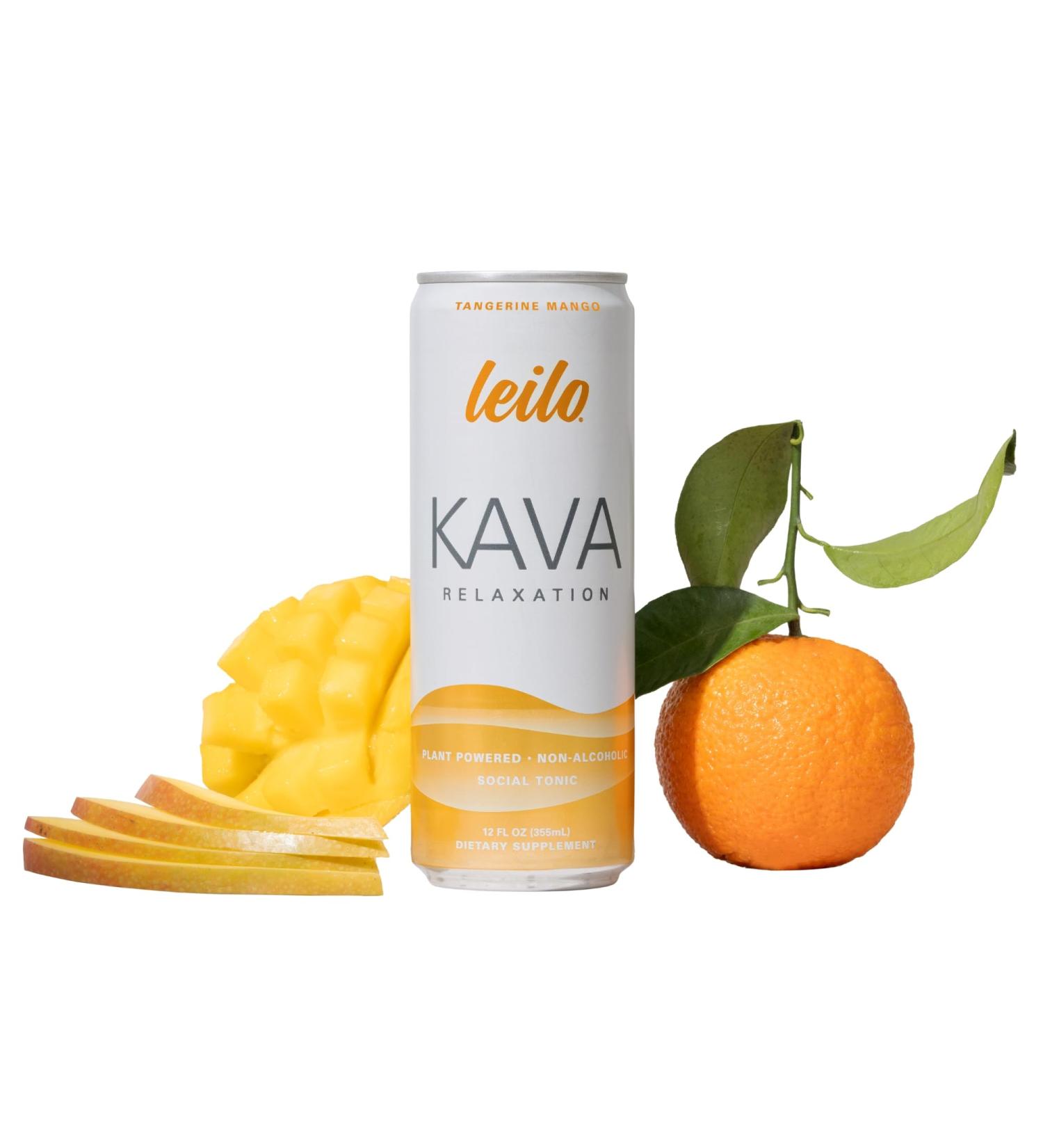 LEILO | Kava Powered Sparkling Relaxation Drink | Tangerine Mango - Non-ALC Calming Beverage | 12 fl oz Cans (Pack of 12) Classic | Tangerine Mango 12 Fl Oz (Pack of 12) - Buy Online on GoSupps.com
