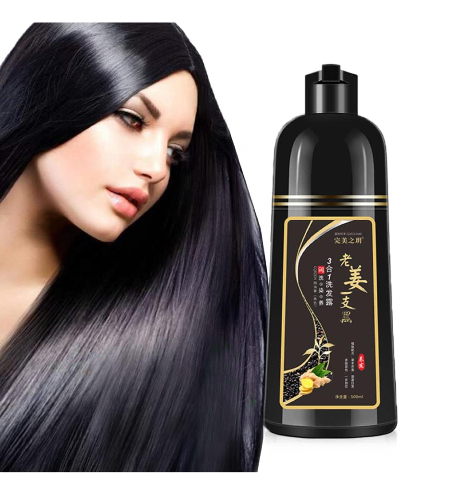 Instant Herbal Hair Color Shampoo - 3-In-1 Dye for Gray Coverage - Natural Black Hair Coloring for Women & Men - Fast Results - Buy Online on GoSupps.com