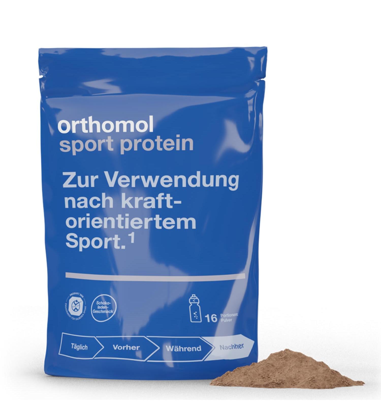 Orthomol Sport Protein - Chocolate Flavor Protein Powder with Creatine & BCAAs for Optimal Recovery | 16 Daily Portions - International Shipping Available - Buy Online on GoSupps.com