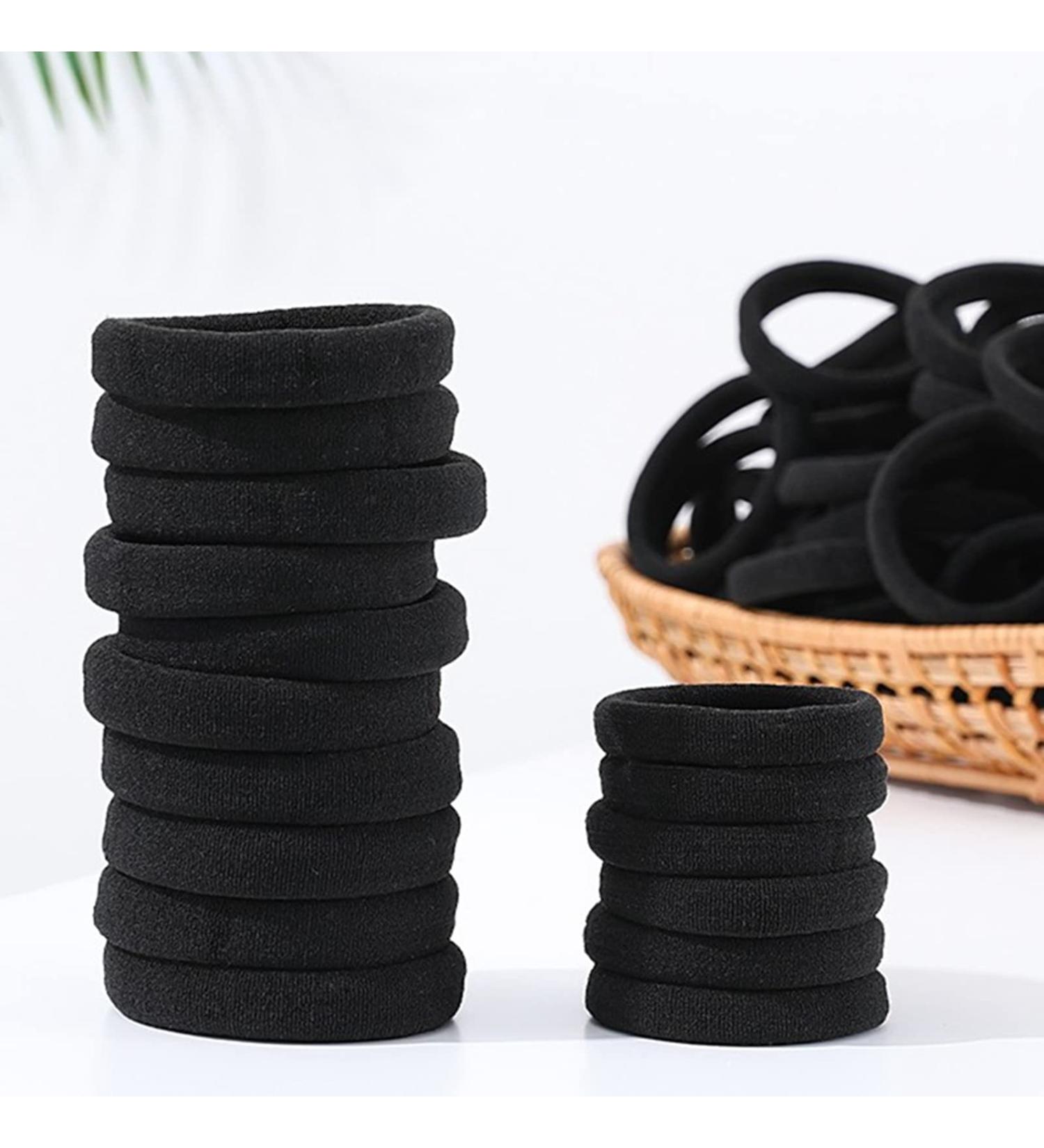 100PCS Black Hair Ties for Women - Seamless Thick Cotton Ponytail Holders for Soft, Thick, and Curly Hair - Elastic Bands for Girls (2 Inch Diameter) - Buy Online on GoSupps.com