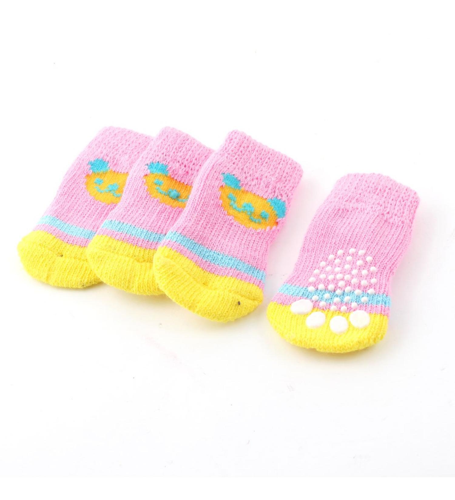 Ruilogod 2 Pairs Yellow Pink Bear Head Print Elastic Pet Dog Cat Puppy Socks s