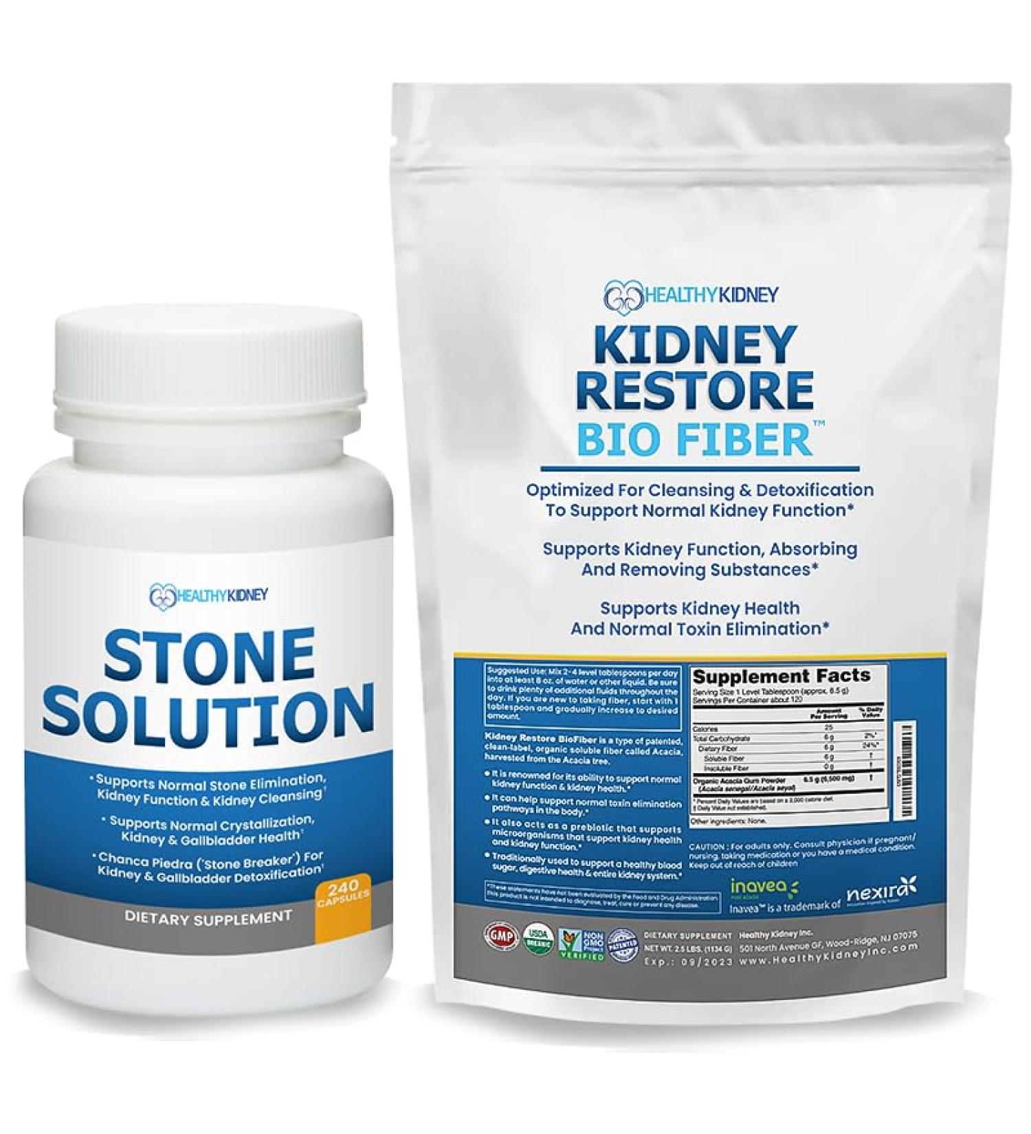 Stone Solution Capsules- Natural Dissolver Kidney Stone Support & Kidney Cleanser 60 Servings + Bio Fiber Kidney Cleanse Detox & Repair - Restorative Kidney Support & Kidney Supplement 2.5LBS - Buy Online on GoSupps.com