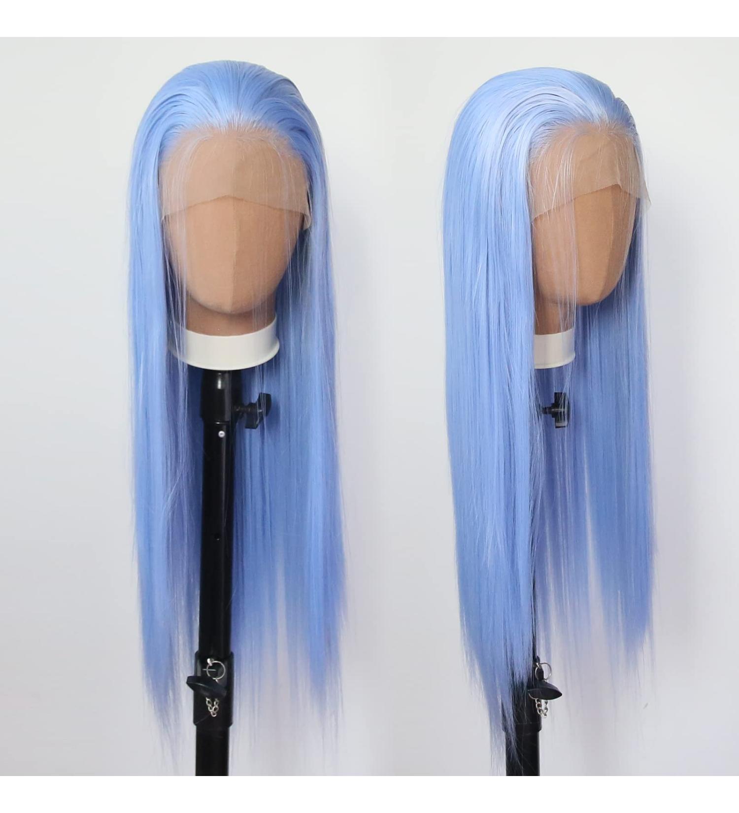 Light Blue Synthetic Lace Front Wig for Black Women - Long Straight Heat Resistant Fiber Hair - Cosplay & Daily Wear - Buy Online on GoSupps.com