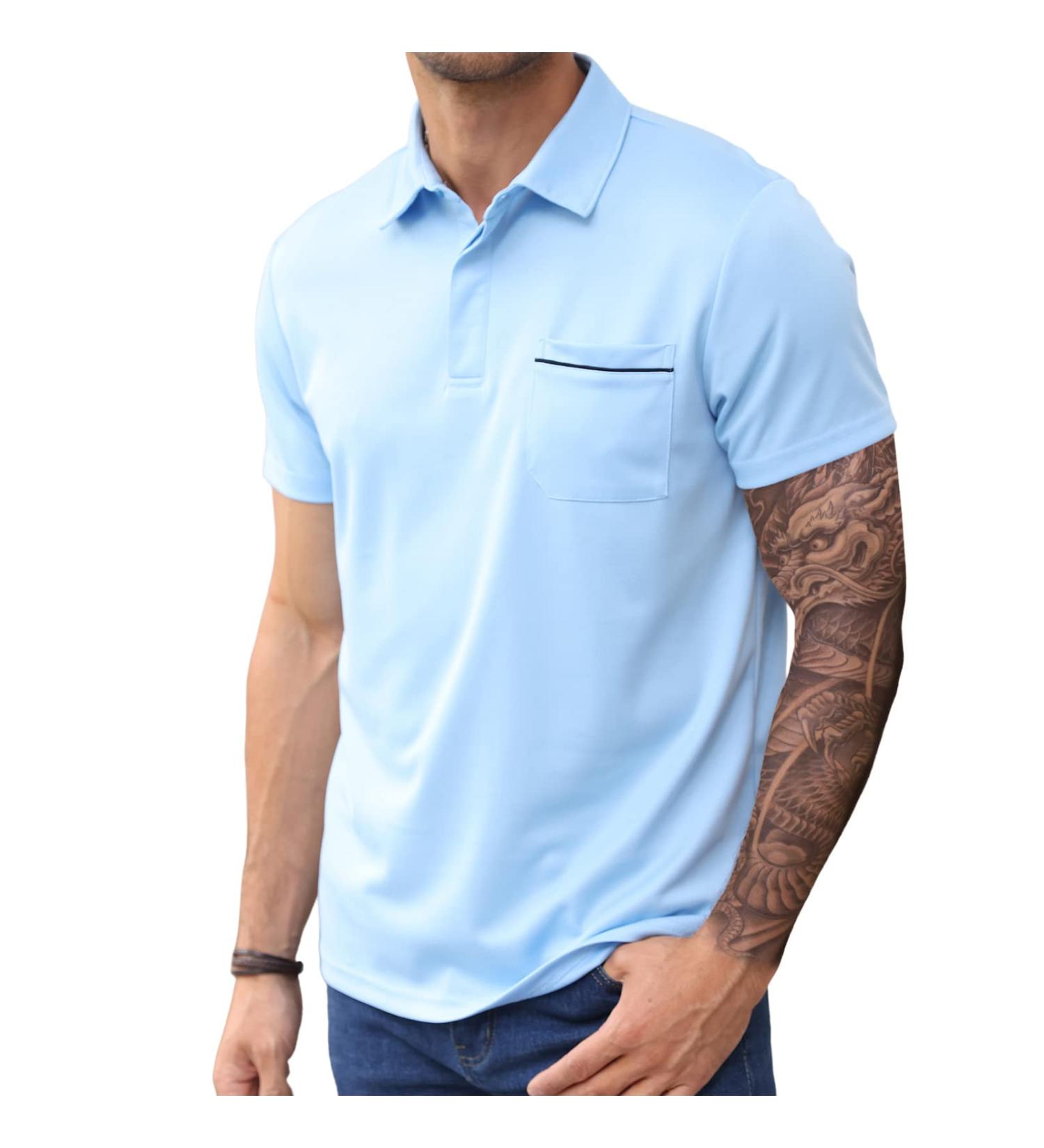 Lexiart Men's Athletic Golf Polo Shirt - Quick Dry Short Sleeve Workout Polo, Large, Sky Blue - Buy Online on GoSupps.com