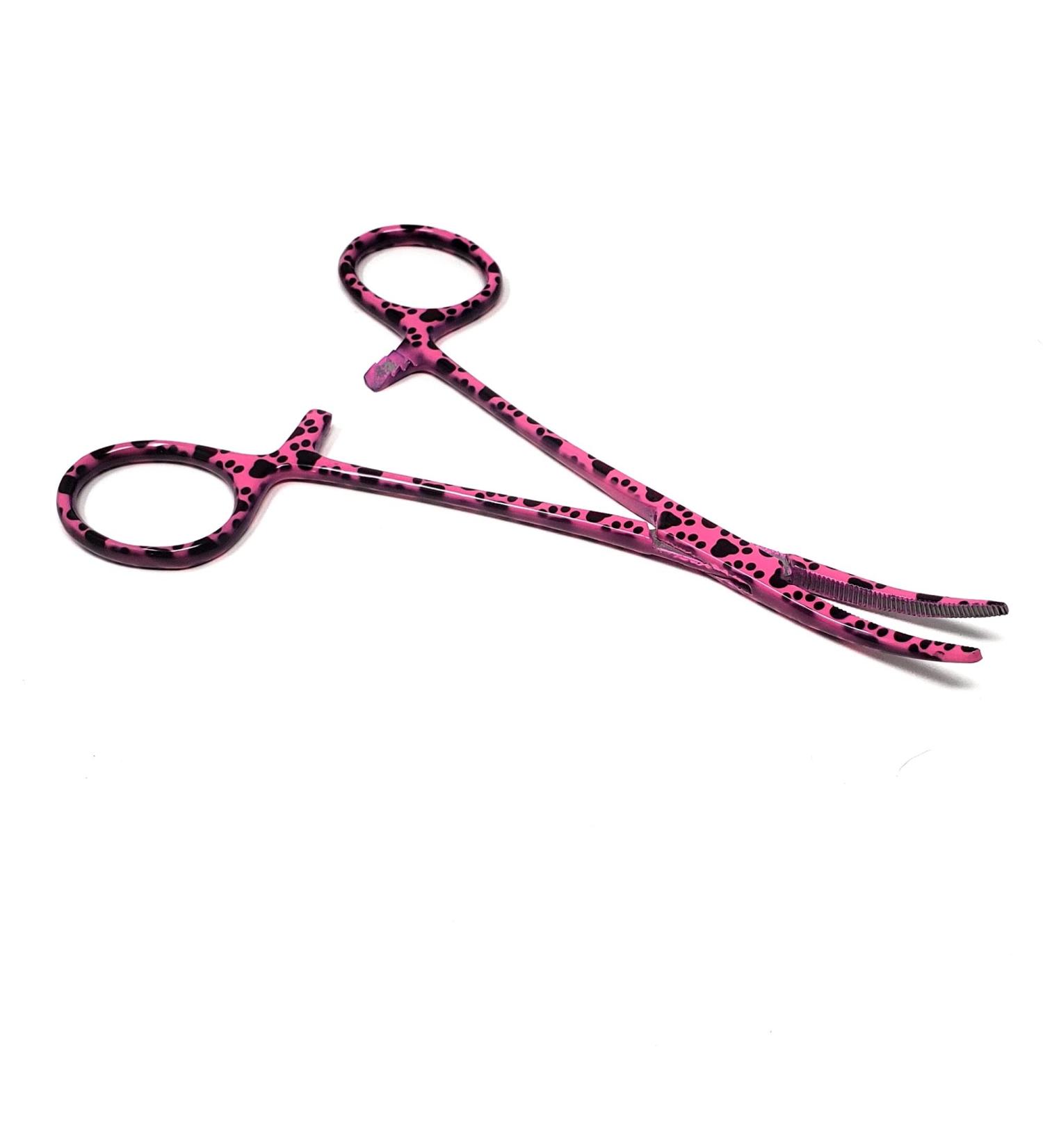 Dog Pet Ear/Nose Hair Puller Grooming Hemostat Locking Forceps Curved Pliers 5.5" (14cm) Full Serrated Clamps Stainless Steel (Pink Paws) Curved Pink Paws - Buy Online on GoSupps.com