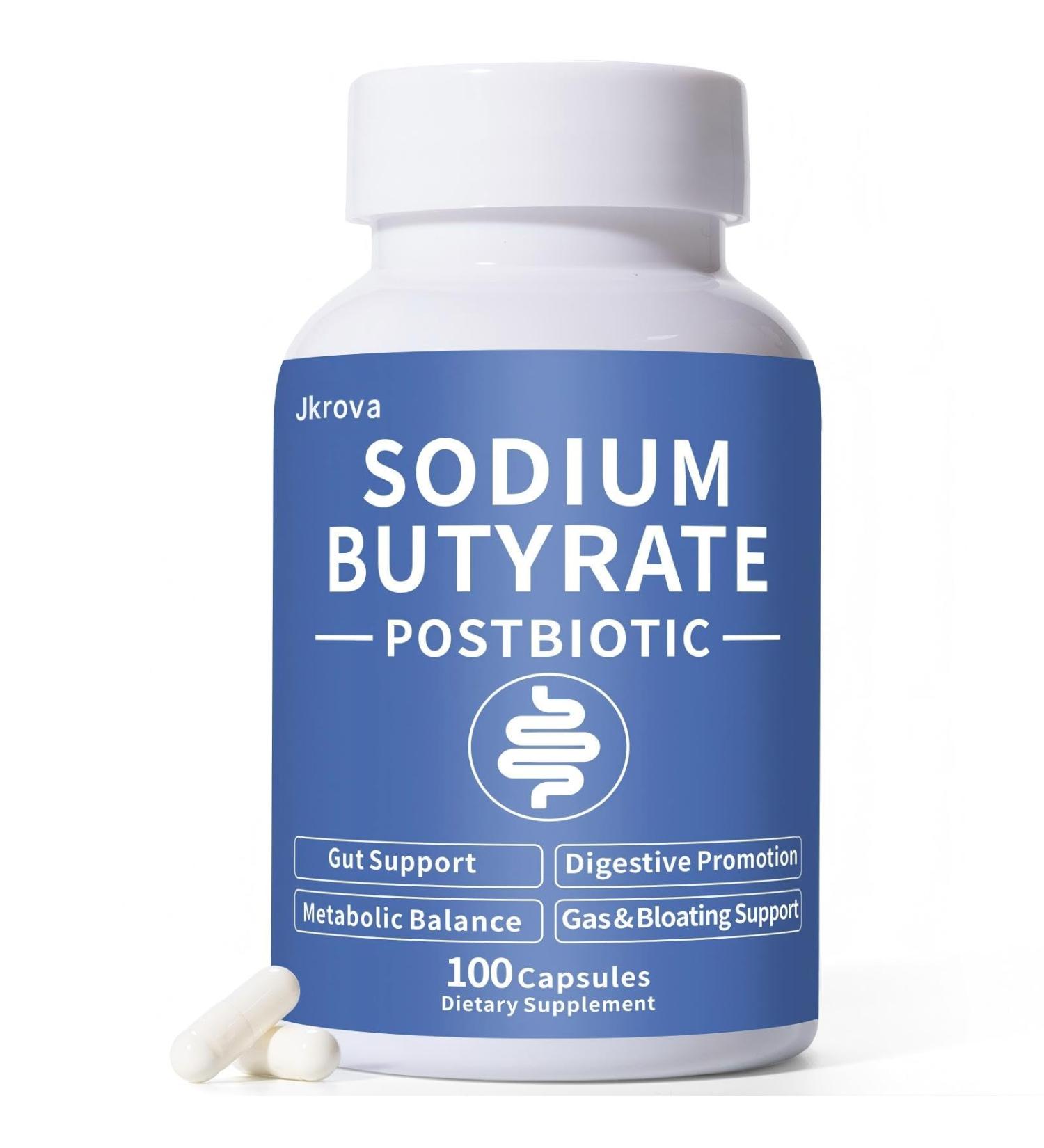 Sodium Butyrate Butyrate Gut Health Supplement Postbiotic for Gut Stomach & Digestive Support IBS Leaky Gut Gas & Bloat Low Odor 100 Vegan Capsules - Buy Online on GoSupps.com