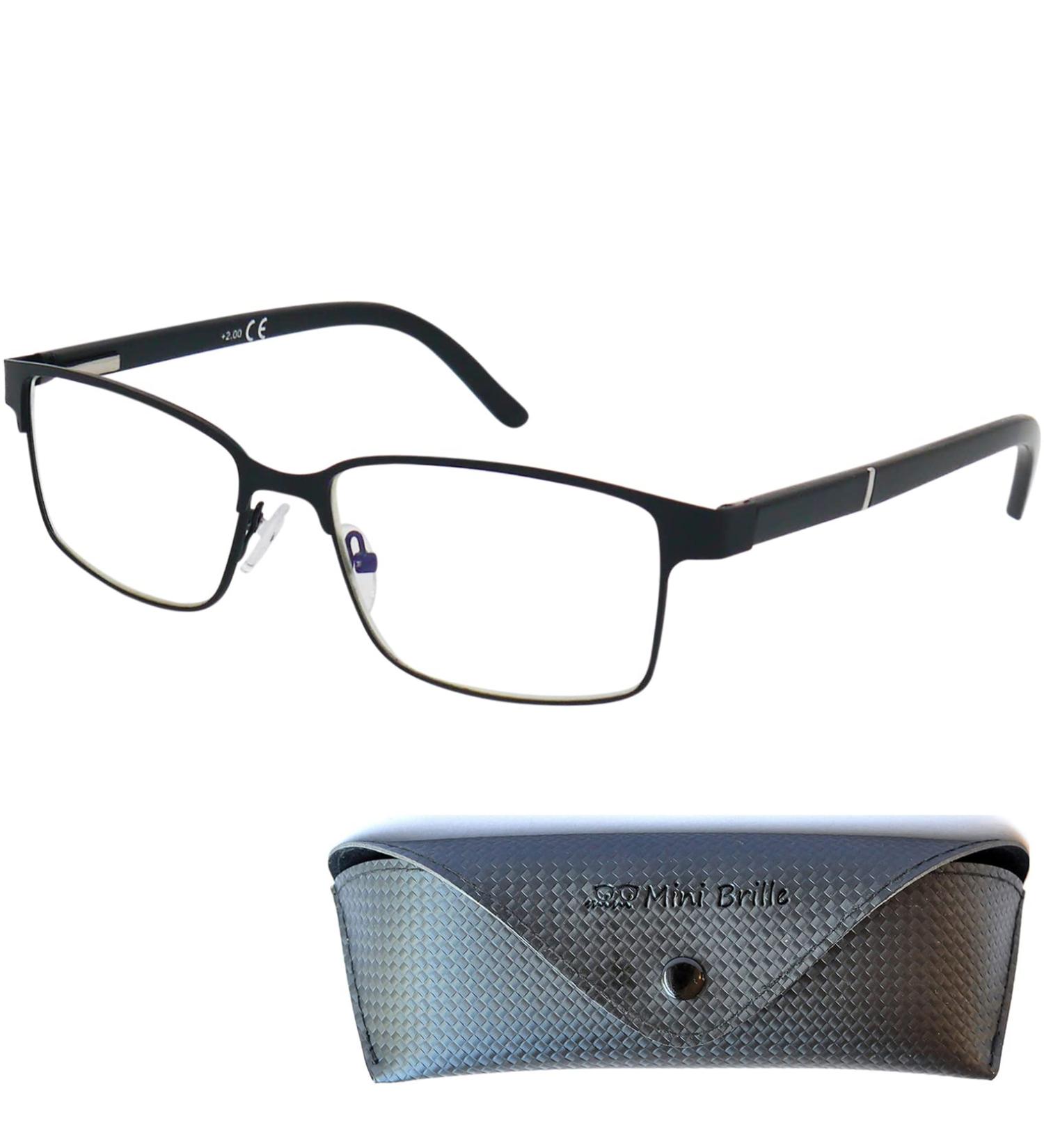 Mini Thin Metal Reading Glasses - Rectangular 2.5 Diopter - Black | Free Case | Stainless Steel Frame - Buy Online on GoSupps.com