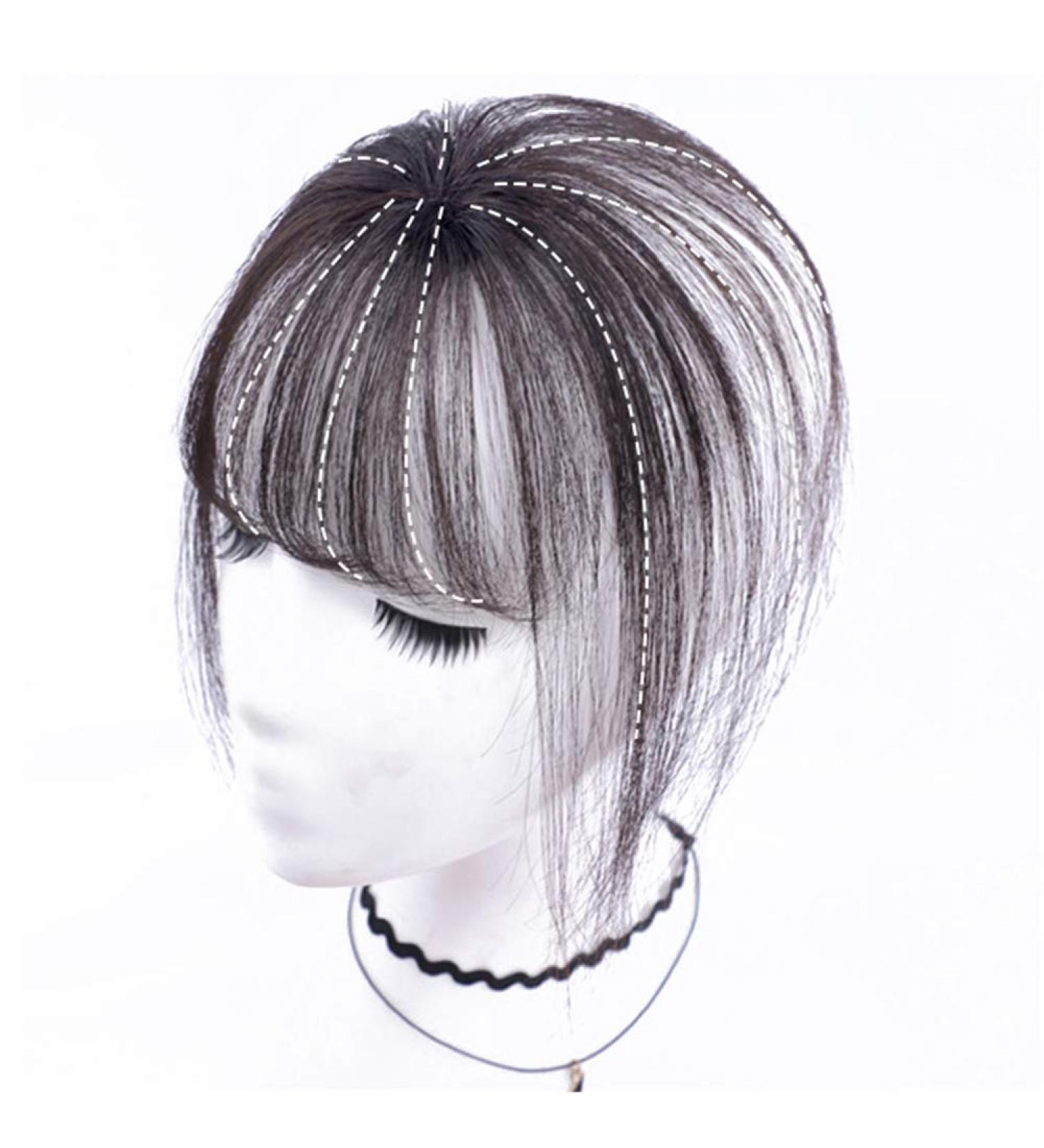 Gaxqfei Real Human Hair Clip-On Bangs Topper - 3D Handmade Air Bangs Wiglet for Women | Light Brown - Perfect Hair Accessory - Buy Online on GoSupps.com
