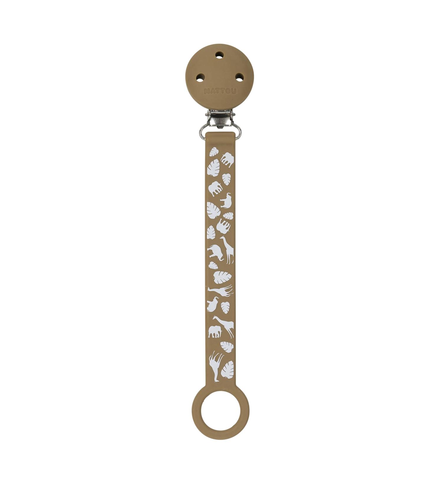 Nattou Pacifier Clip with Universal Holder Silicone 21 cm Mocha Pattern