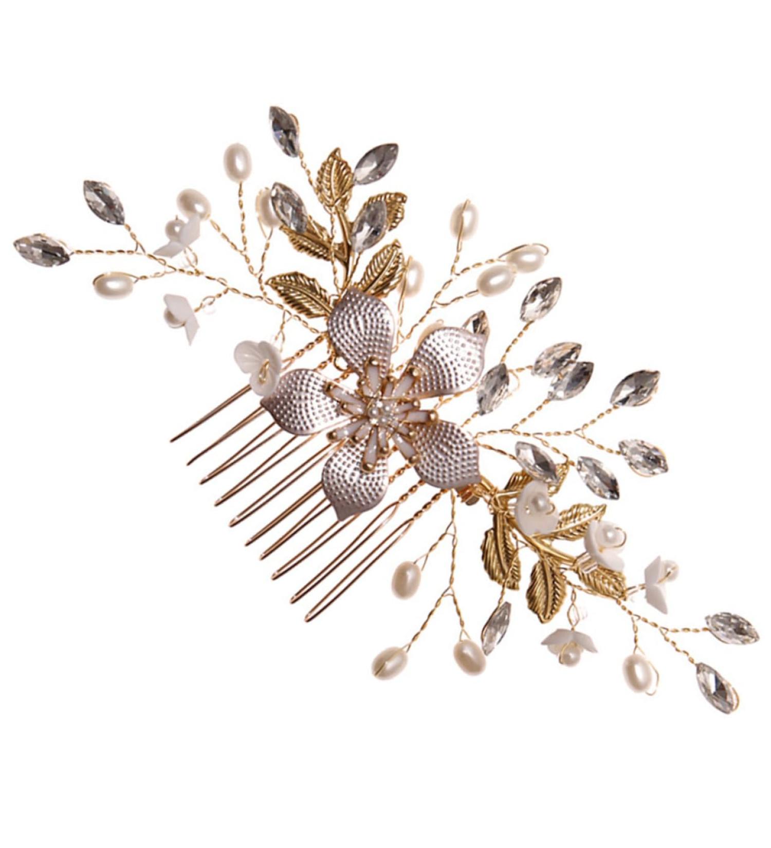 Healeved Pearl Hair Comb Wedding Bridal Hair Comb Hair Accessories for Bride Rattan Circle Mirror Rhinestone Hair Accessories Bridal Headpiece Bride Tiara Bride Wedding Styling Hair Metal - Buy Online on GoSupps.com