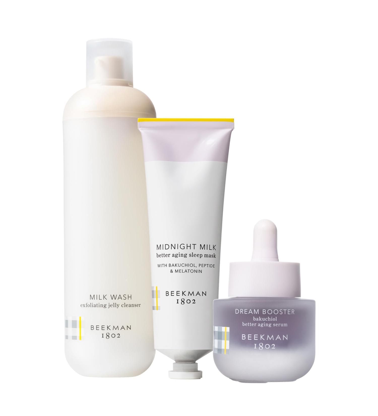 Beekman 1802 Better Aging Nighttime Skincare Set - 3-Piece - Firms Smooths Boosts - Sensitive Skin Friendly - Clinically Kind & Fragrance Free - Buy Online on GoSupps.com
