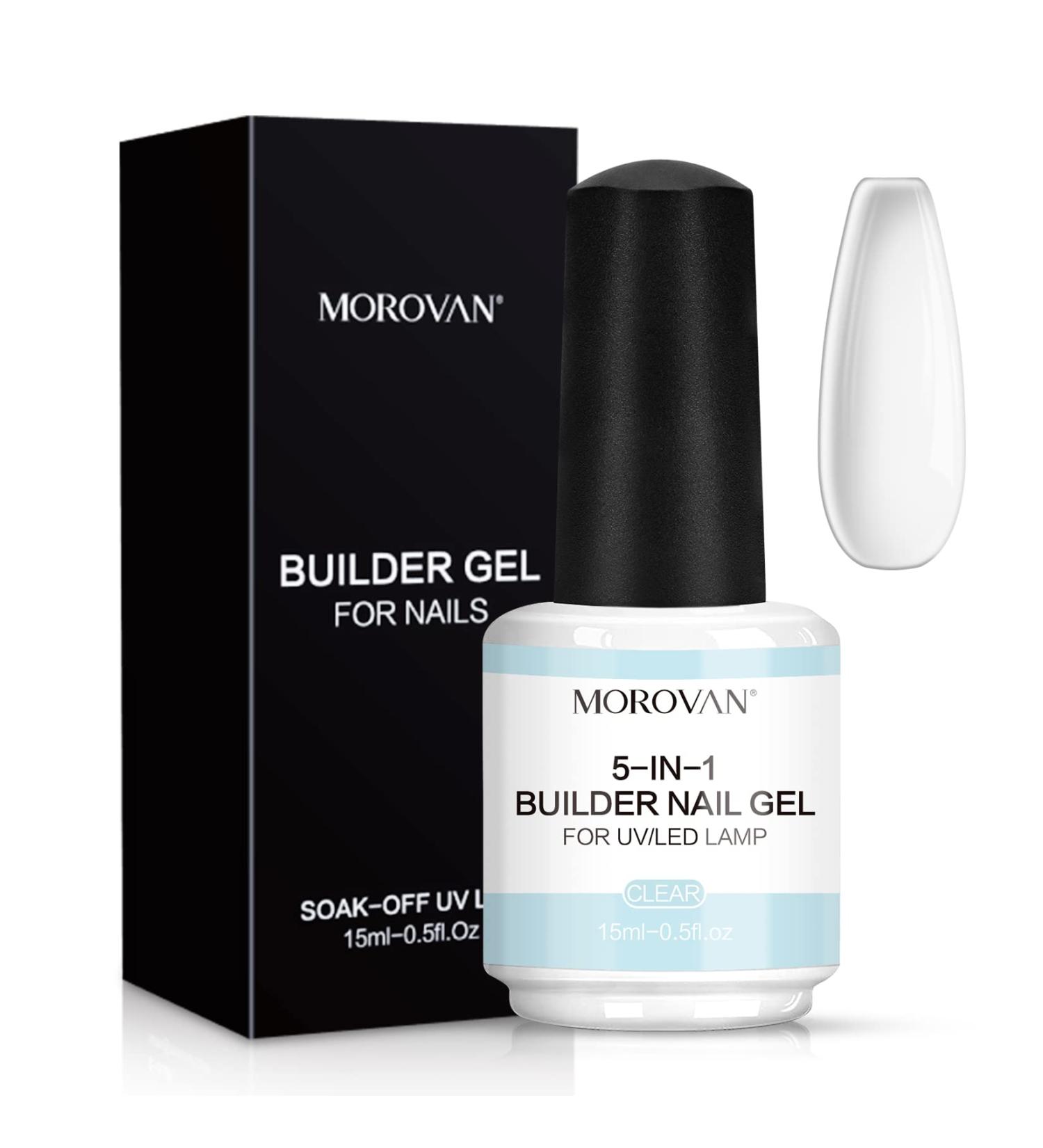 Morovan Clear Builder Gel - 5-in-1 Brush-On Hard Gel for Quick Nail Extension - Professional 15ml UV LED Builder Gel - Buy Online on GoSupps.com