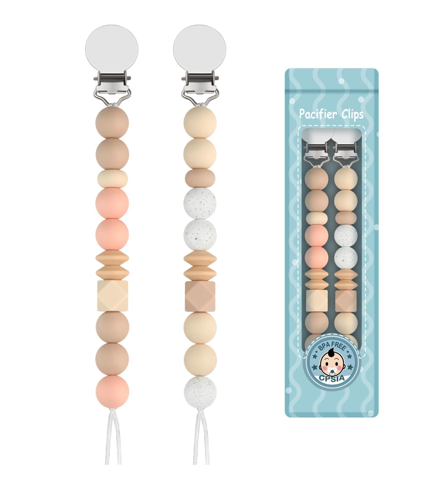 Buy Kowlone Silicone Pacifier Chain for Girls - 2-Pack (Beige & Oatmeal) | Dummy Clips & Holder for Baby Showers - Buy Online on GoSupps.com