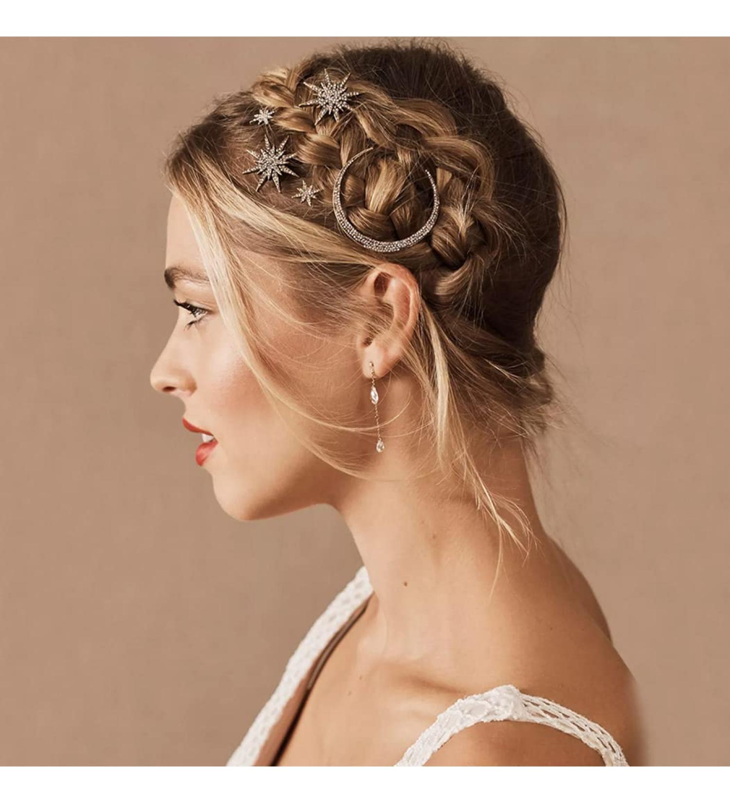 Bartosi Vintage Rhinestone Moon Snowflake Star Hairpins - Set of 3 | Crystal Decorative Bobby Pins for Women & Girls - Buy Online on GoSupps.com