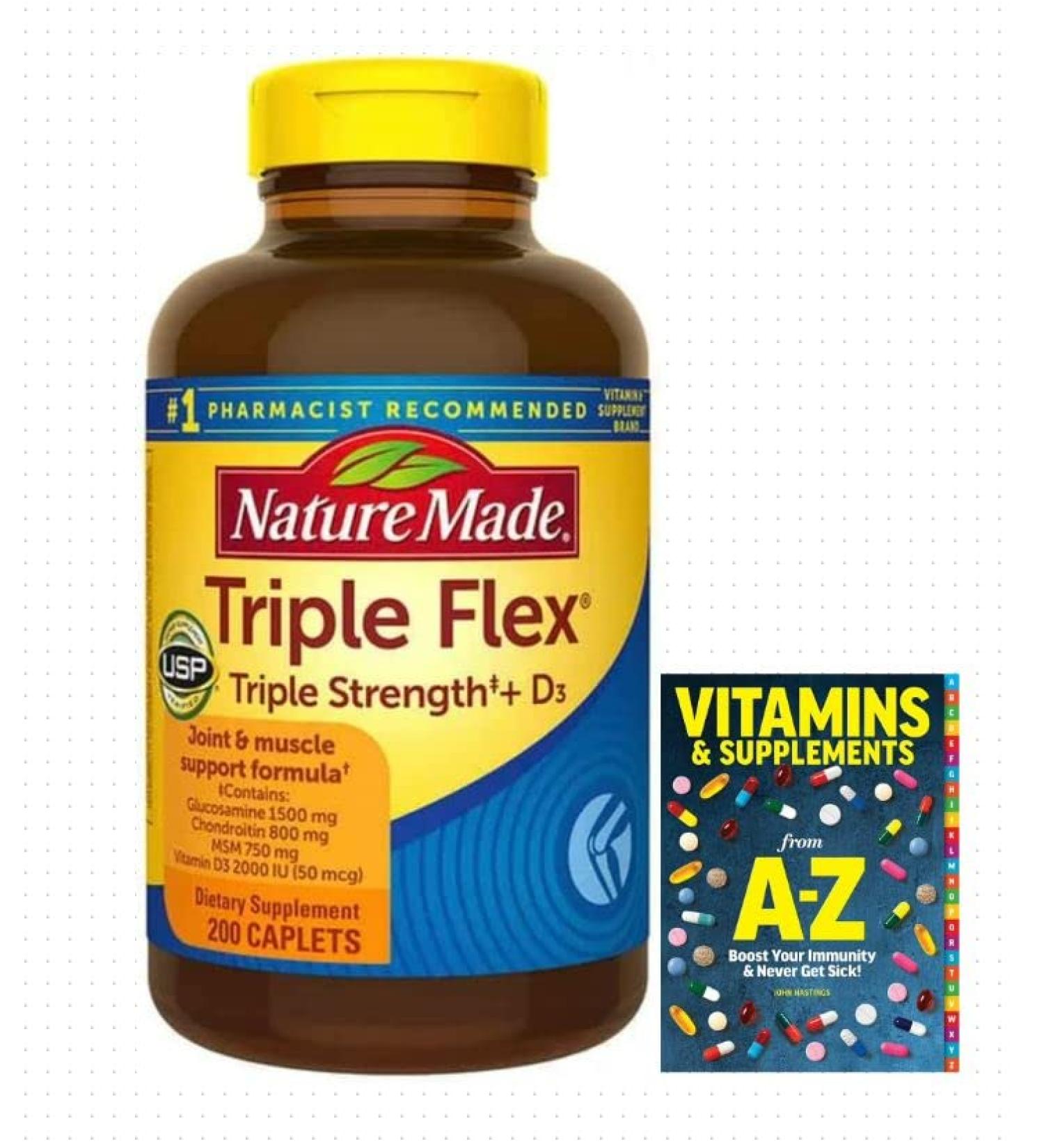 Nature Made TripleFlex Triple Strength 200 Caplets +Better Guide Vitamins Supplements Book