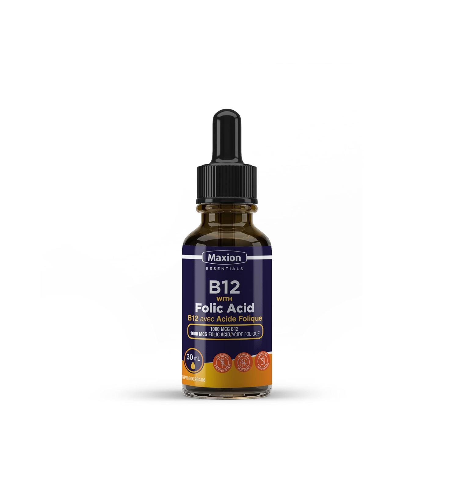 Maxion Vitamin B12 with Folic Acid 1000 mcg to Help Produce Red Blood Cells and Boost Energy Supports Cognitive Function Improved Memory and the Immune System Cherry Flavour 30ml (1) - Buy Online on GoSupps.com