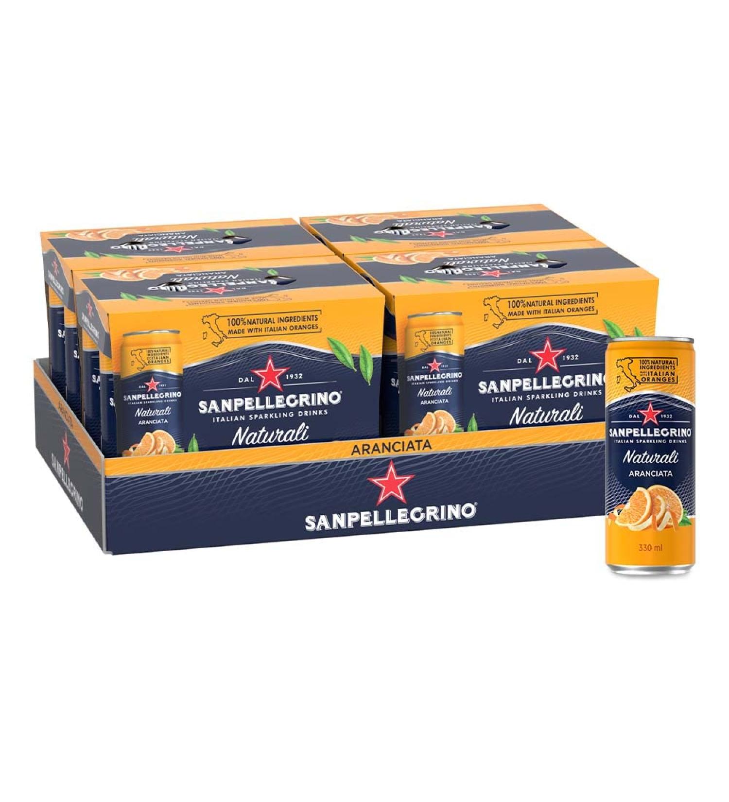San Pellegrino Naturali Italian Sparkling Drink Aranciata Orange 330 mL Can 24 Cans Total - Buy Online on GoSupps.com