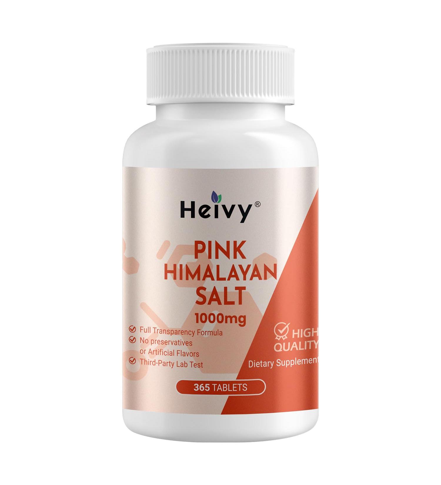 Heivy Pink Himalayan Salt Tablets 1000mg - Sodium Chloride 988mg, Non-GMO, Mineral-Rich Electrolyte Balance and Hydration, 365 Salt Tablets-Eectrolyte Supplement Unflavored - Buy Online on GoSupps.com