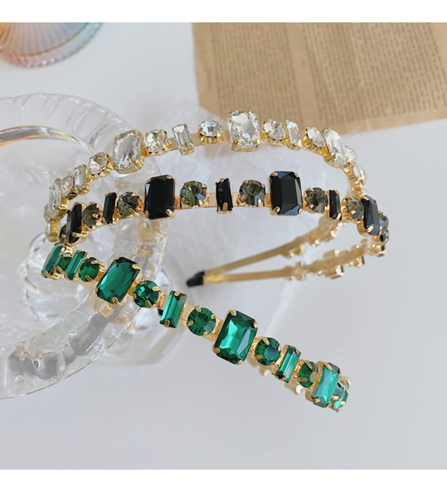 Wiwpar Green Rhinestone Headband for Women & Girls - Elastic Thin Vintage Hair Hoop Accessory - Buy Online on GoSupps.com