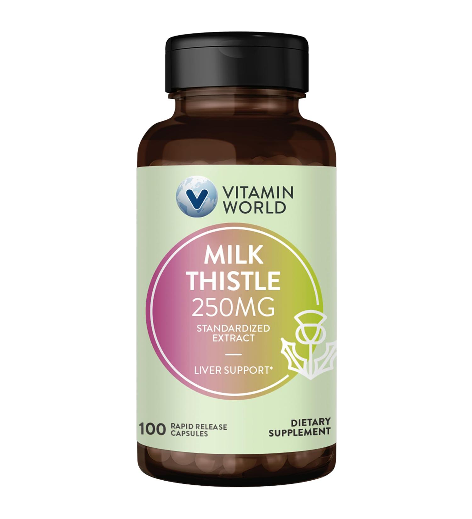 Vitamin World Milk Thistle (Silymarin) Standardized Extract 250mg 100 Capsules, St. Mary s Thistle, Supports Liver Health, Antioxidant, Rapid-Release, Gluten Free - Buy Online on GoSupps.com
