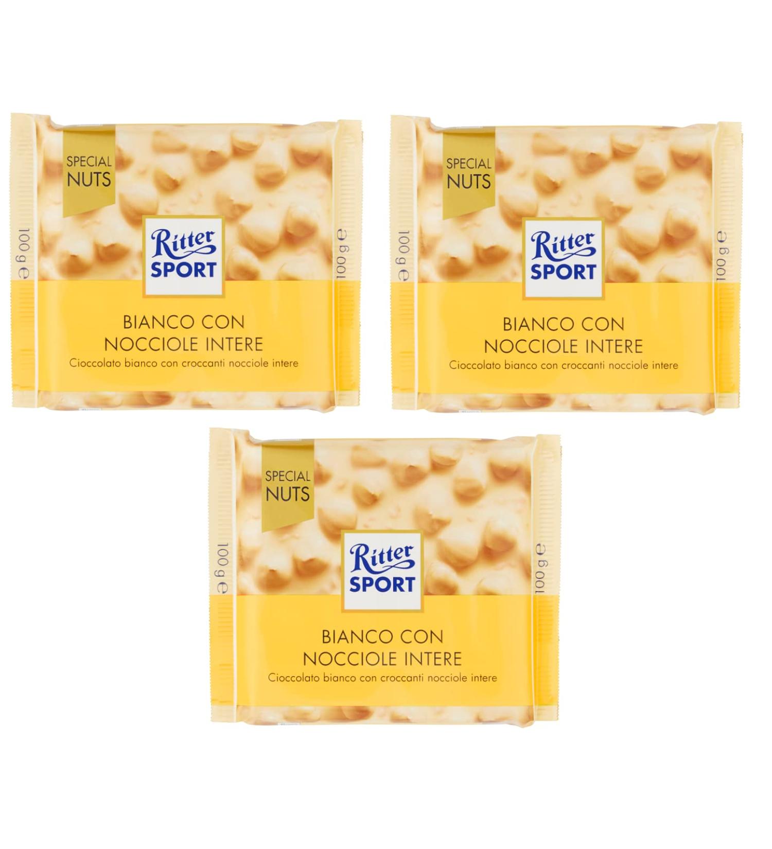 Italian Gourmet E.R. Ritter Sport Special Nuts Bianco con Nocciole Intere White chocolate with whole hazelnuts and puffed rice 100 g