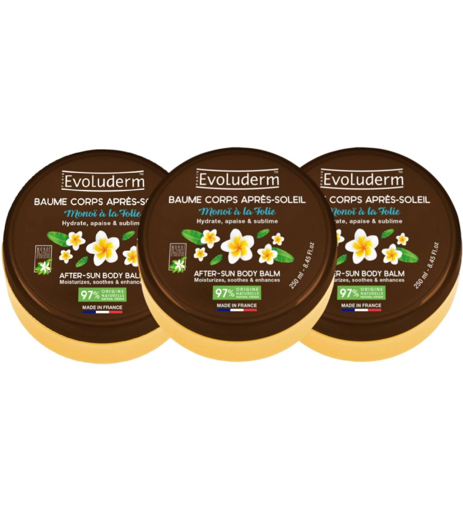  Evoluderm EVOLUDERM Monoi Madness After Sun Body Balm - 250 ml - 97% Natural Origin - Vegan - Made in France - Pack of 3 x 250 ml - Buy Online on GoSupps.com