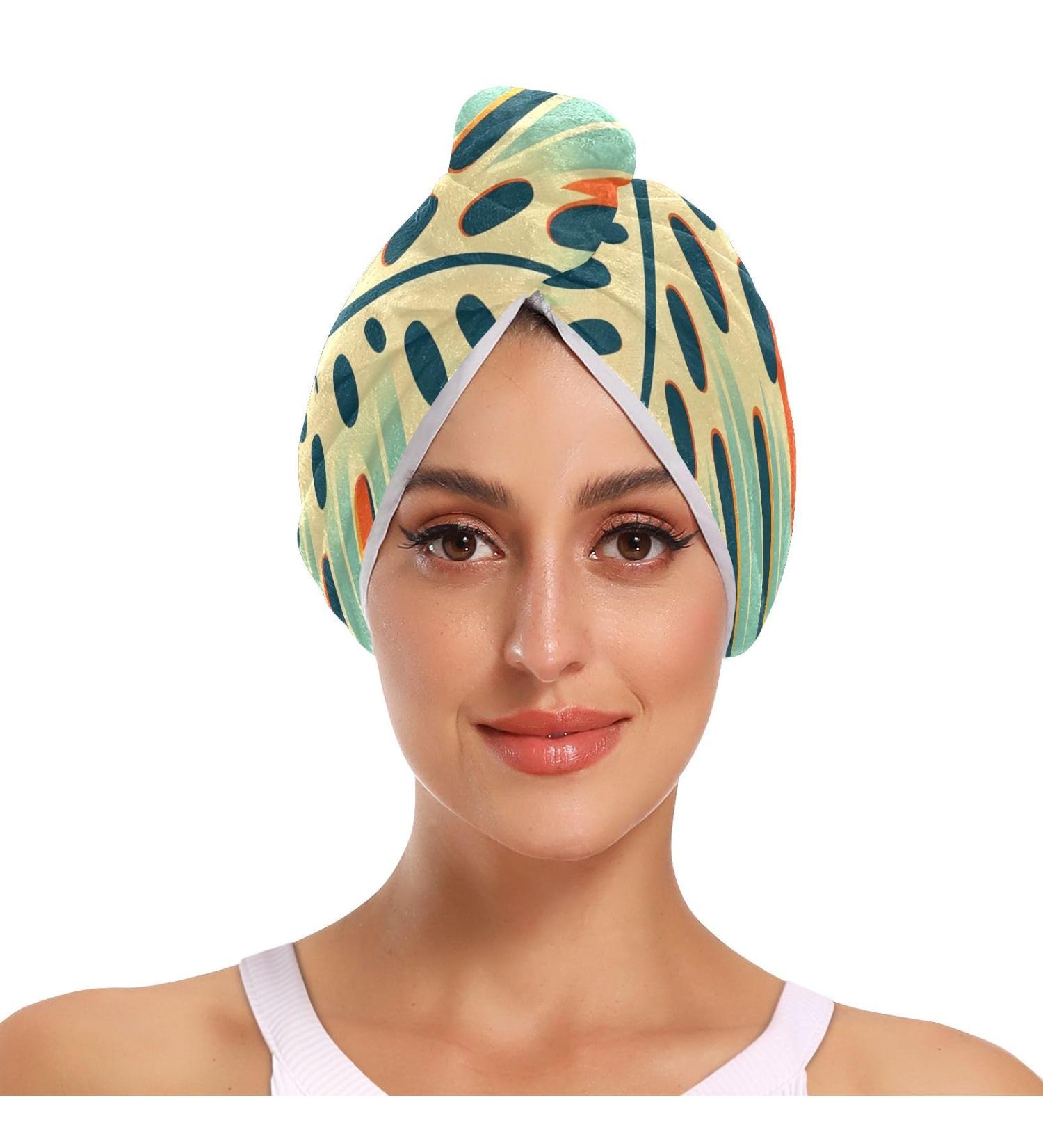 Monstera Leaf Retro Hair Towel 2 Pack | Super Absorbent Quick Dry Hair Turbans for Women & Girls | Stylish & Functional Hair Drying Solution - Buy Online on GoSupps.com
